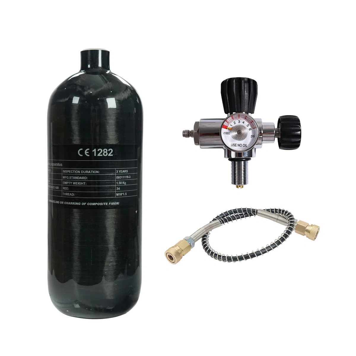 TUXING Serbatoio d'aria in fibra di carbonio da 2 litri 4500 psi (bottiglia vuota) e stazione di riempimento per paintball con indicatore di regolazione della valvola per il gioco PCP