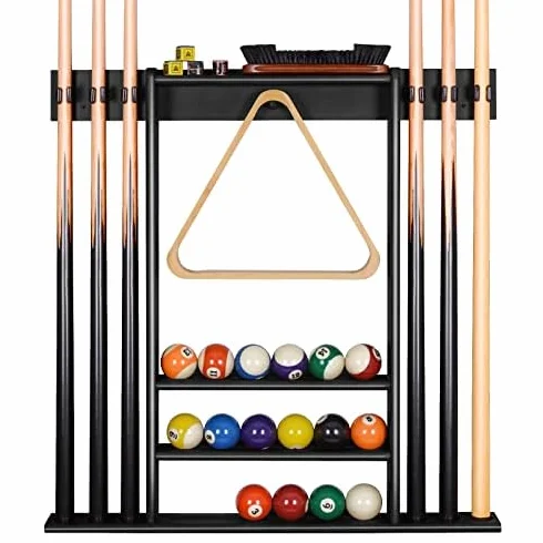 XCSOURCE - Porta stecche da biliardo, supporto da parete per stecche da biliardo, porta stecche da parete per 6 stecche da biliardo e set di palline, realizzato in bambù al 100%