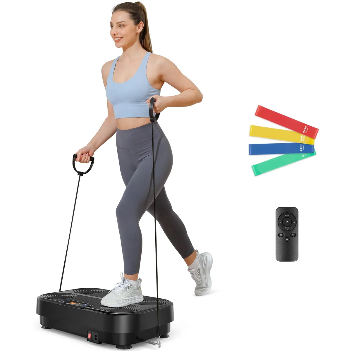 Dripex Piattaforma Vibrante per Casa, Pedana Vibrante con 1–99 Livelli di Intensità e 4 Fasce Elastiche, Allenamento Completo del Corpo, Portata fino a 130 kg