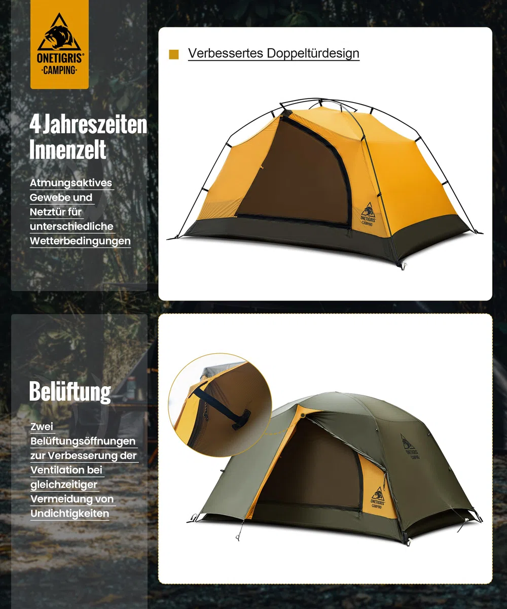 OneTigris Stella - Tenda da campeggio, autoportante, leggera, 3000 mm, impermeabile, 4 stagioni, per escursioni, alpinismo