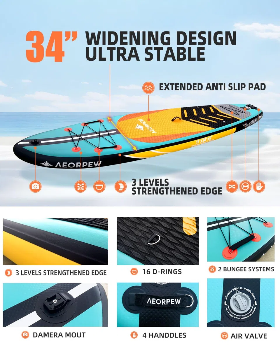 Tavola gonfiabile per adulti, larghezza 89 cm, rinforzo a livello di competizione, con tutti gli accessori premium per tavole da SUP per adulti e ragazzi di tutti i livelli di abilità