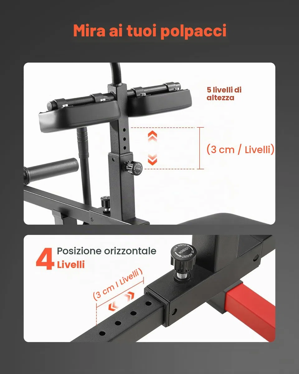 VEVOR Macchina per Polpacci da Seduti, Macchina Esercizio per Gambe per Sollevamento 199,5 kg, Regolazione Altezza Maniglia 5 Livelli, per Allenamento Polpacci, Piastre di Peso 50 mm