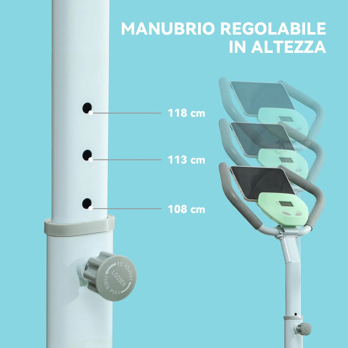 SPORTNOW Stepper con Manubrio Regolabile su 3 Livelli, Gradino Regolabile, Monitor LCD e Piedini Antiscivoli e Regolabili, Stepper Fitness Casa in Acciaio e ABS, 48x38x108-118 cm, Bianco e Verde