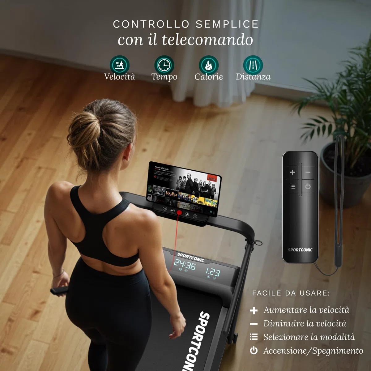 Sportconic Tapis Roulant Elettrico Pieghevole con Inclinazione, Walking Pad Silenzioso Salvaspazio, Tapirulan da Casa per Allenamento Ufficio