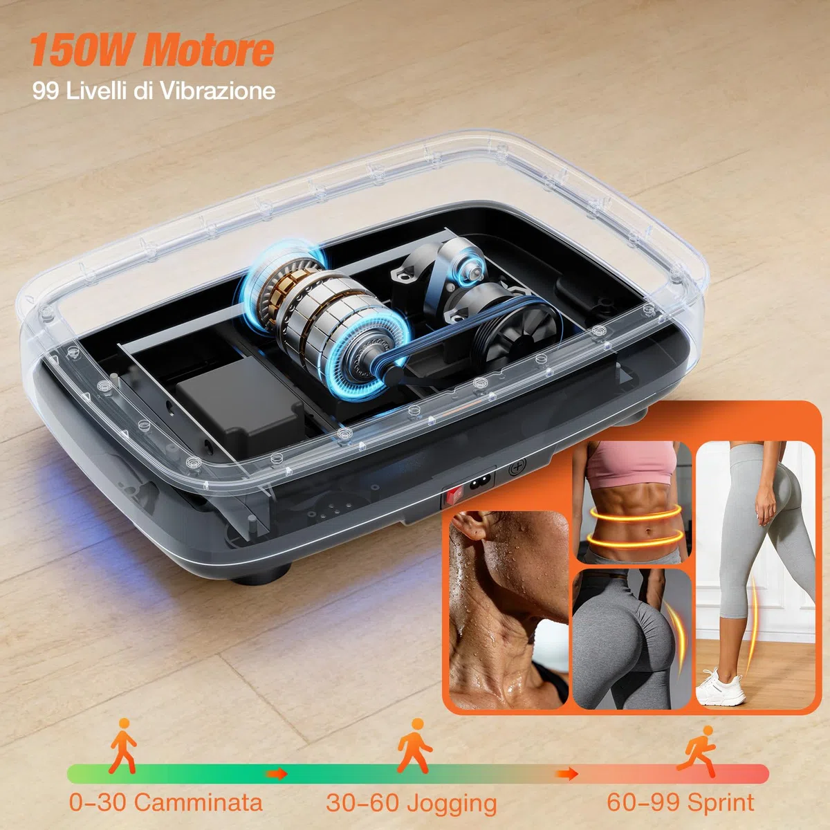DH FitLife Pedana Vibrante per Casa | 0–99 Livelli con Timer | 9 Programmi Automatici | Silenziosa con Ventose | Luci LED & Altoparlante Bluetooth | Bande di Resistenza Incluse | Portata 150 kg