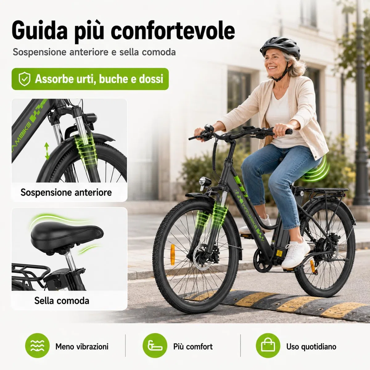 26" Bici Elettrica uomo donna,36V 15Ah Batteria Rimovibile Motore 250W,Autonomia fino a 100 km, 7 Velocità, Freni a Disco, Sospensione Anteriore City E-Bike for Urban Commuters