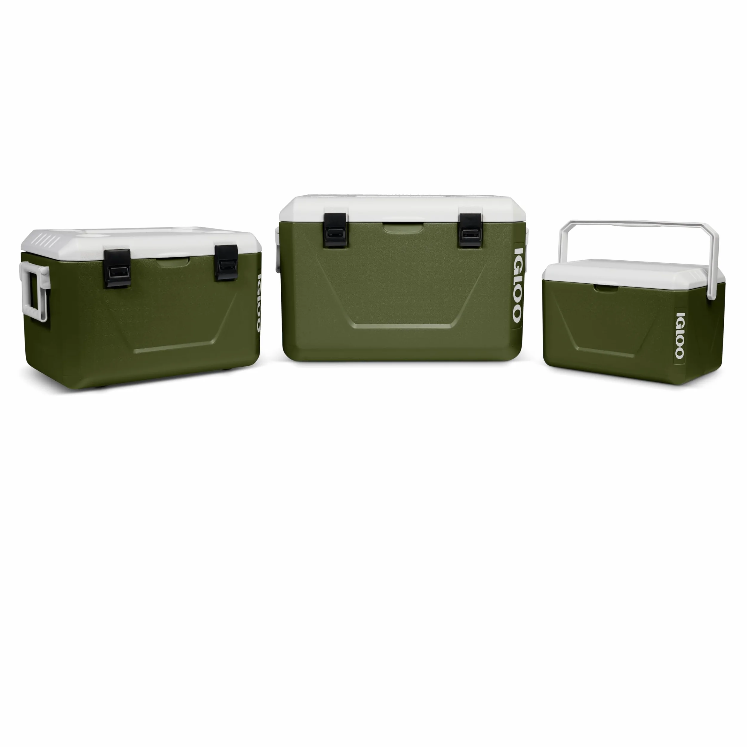 IGLOO Set di ghiacciaie passive impilabili 55 L + 27 L + 11 L – Contenitori termici leggeri & resistenti per campeggio, spiaggia & outdoor – Design salvaspazio impilabile, Verde