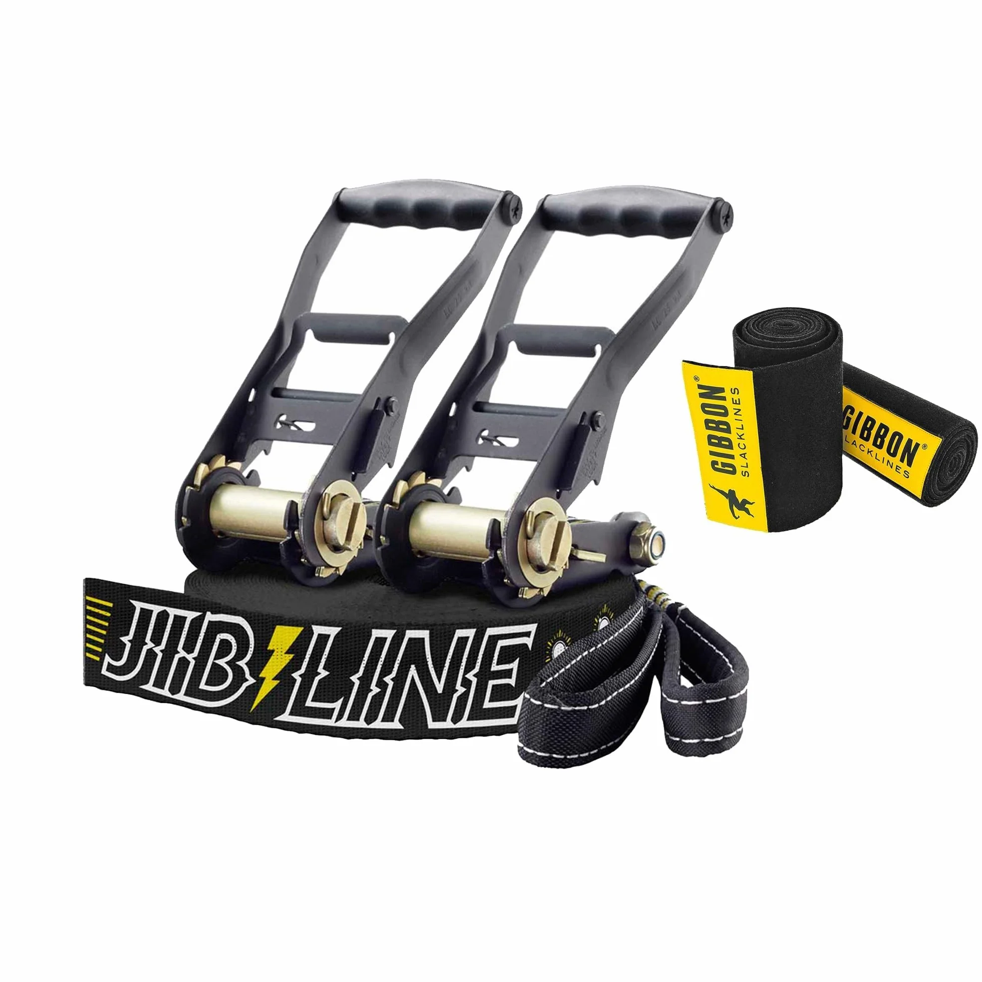 Gibbon Slacklines JibLine XL Trickline Set | 25 m (20 m Webbing + 2 x Nastro a cricchetto da 2,5 m) | 2 cricchetti | TreeWear | 5 cm di Larghezza | Stampa Antiscivolo | carico di Rottura 30 KN | per