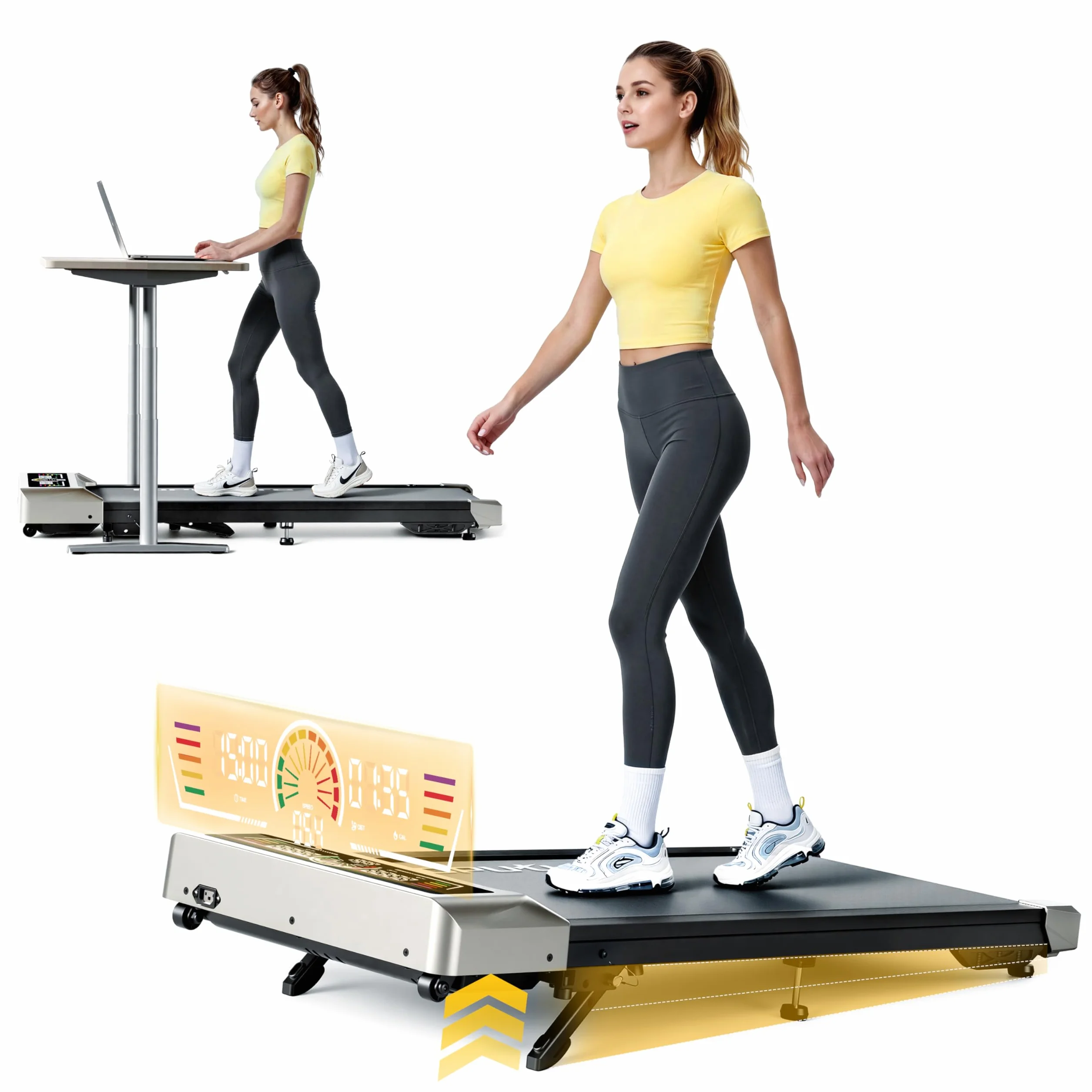 Tapis Roulant Elettrico con 10% Inclinazione, 1-10km/h Tapis Roulant Salvaspazio, 3 Pendenza, 3.0HP Motore silenzioso, 4 in 1 Sotto la Scrivania Walking Pad, App e Telecomando, Ampio Display LED