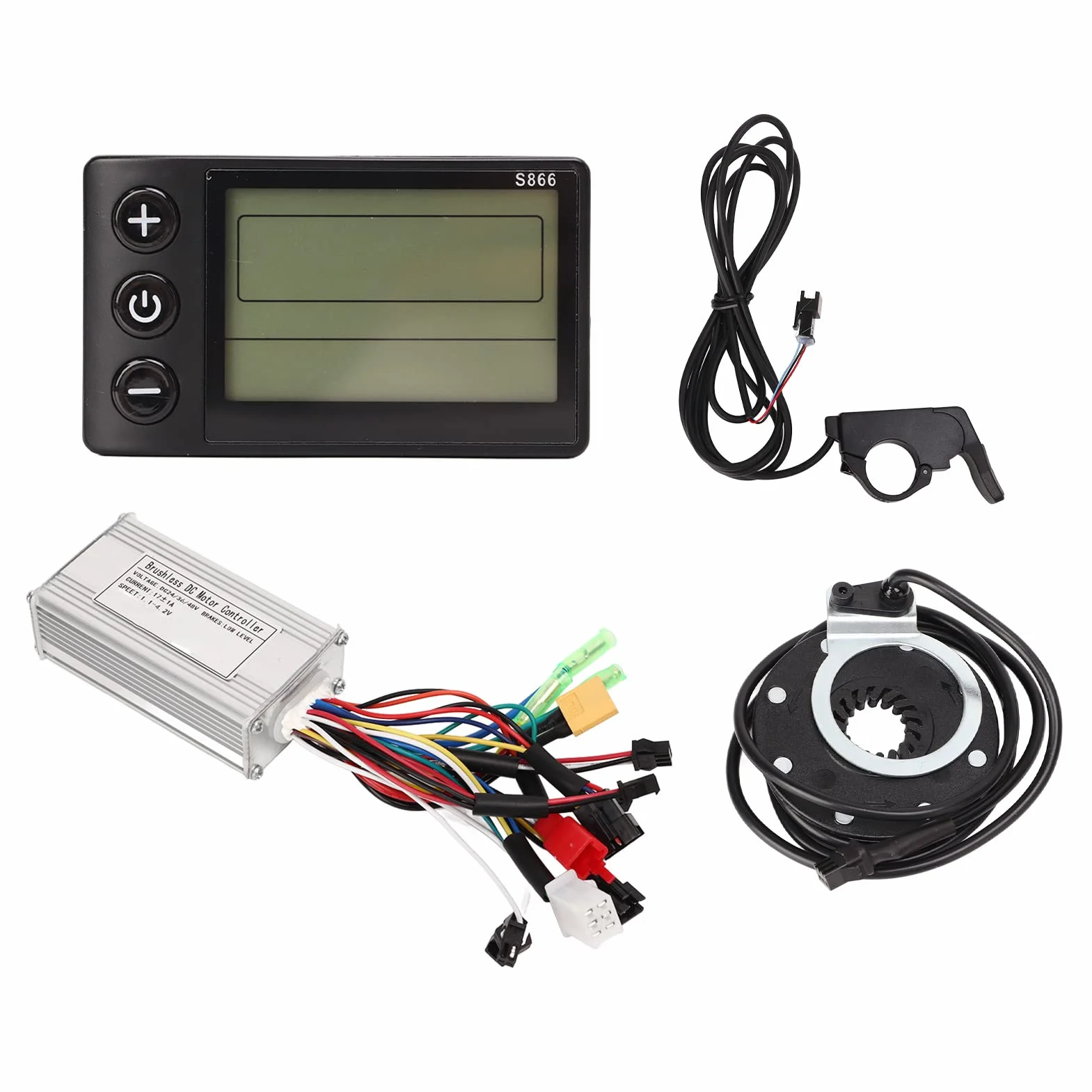 BuyWeek Kit Controller Motore Brushless Bici Elettrica, 24V 36V 48V 250W 350W Bicicletta Elettrica 17a Controller S866 Display LCD Misuratore Pollice Acceleratore 8 Sensore di Assistenza Magnetica