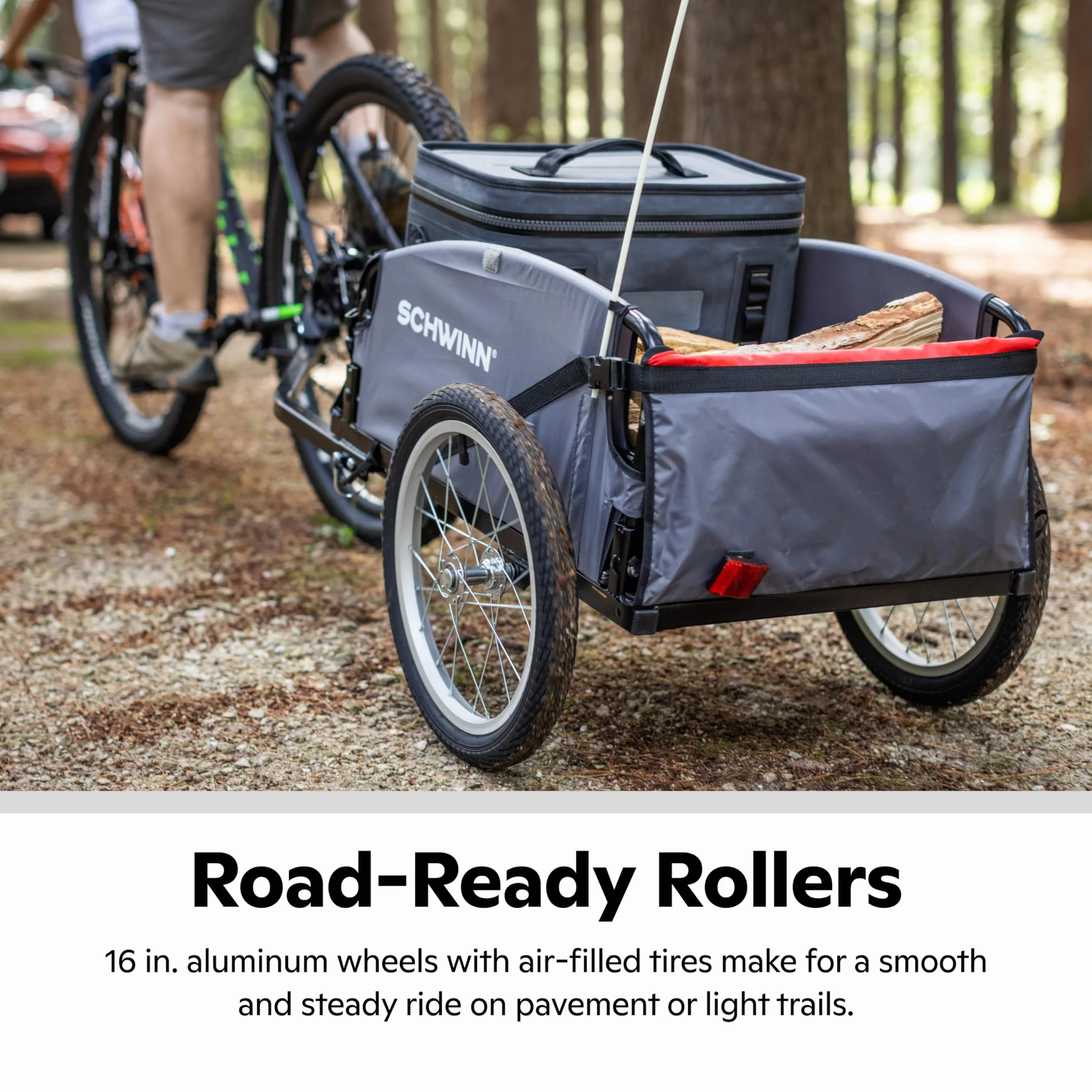Schwinn Day Tripper Cargo Bike Trailer, telaio pieghevole, ruote a sgancio rapido, rosso, giallo