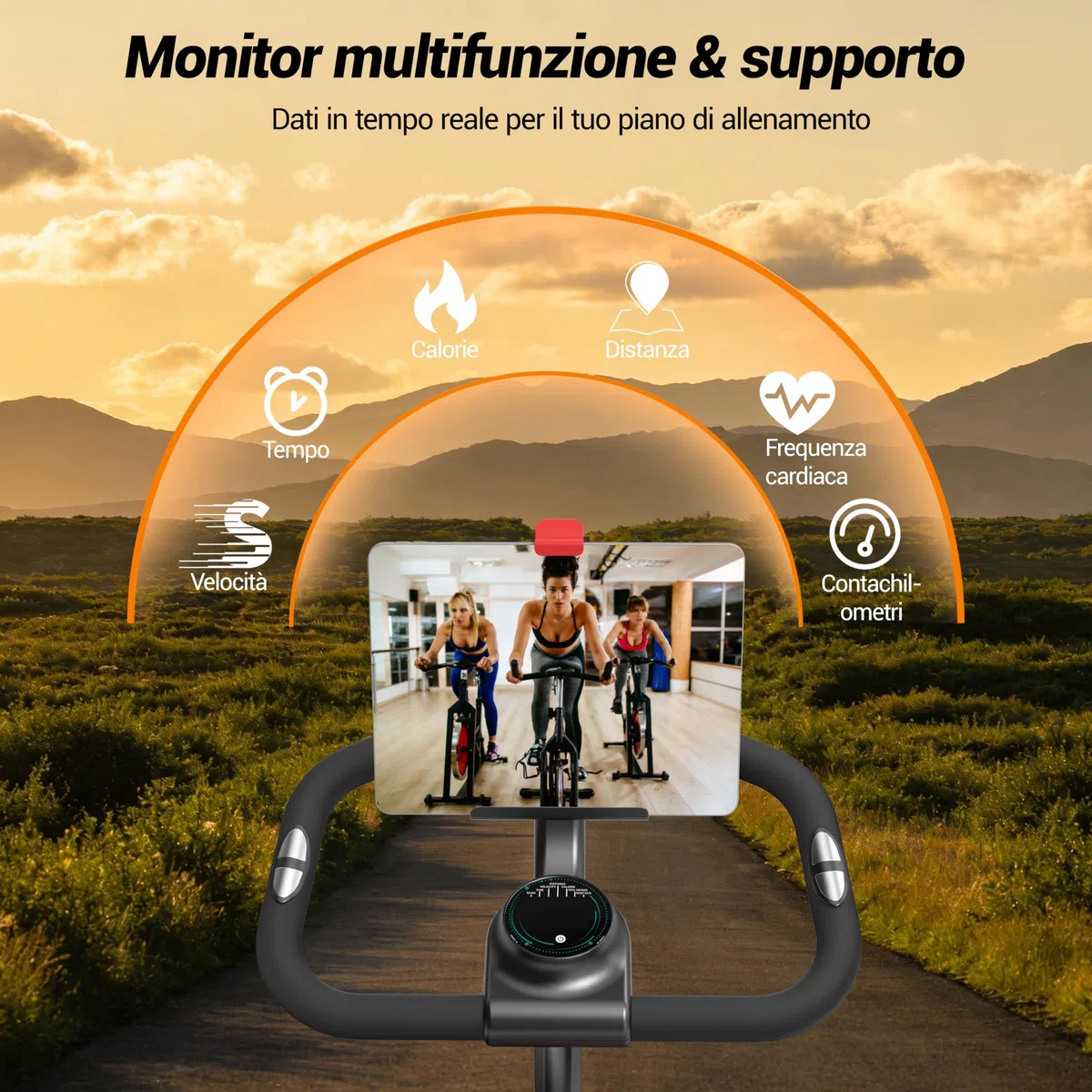 CURSOR FITNESS Cyclette da casa professionale, Cyclette professionale con misurazione della frequenza cardiaca e display LED, Spin bike con app, sedile confortevole, capacità di carico fino a 136 kg