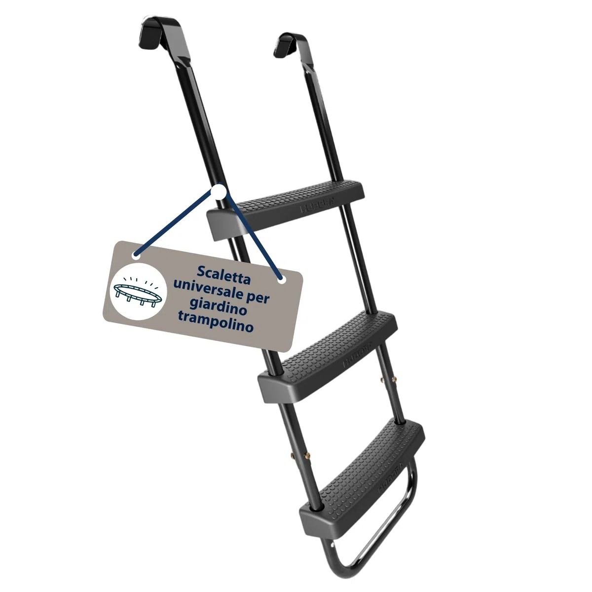 HUDORA Scaletta Universale - scaletta per Trampolino Antiscivolo con scalini Larghi - scaletta di Sicurezza Regolabile per Il Trampolino - Scala di Alta qualità e Resistente ai Raggi UV