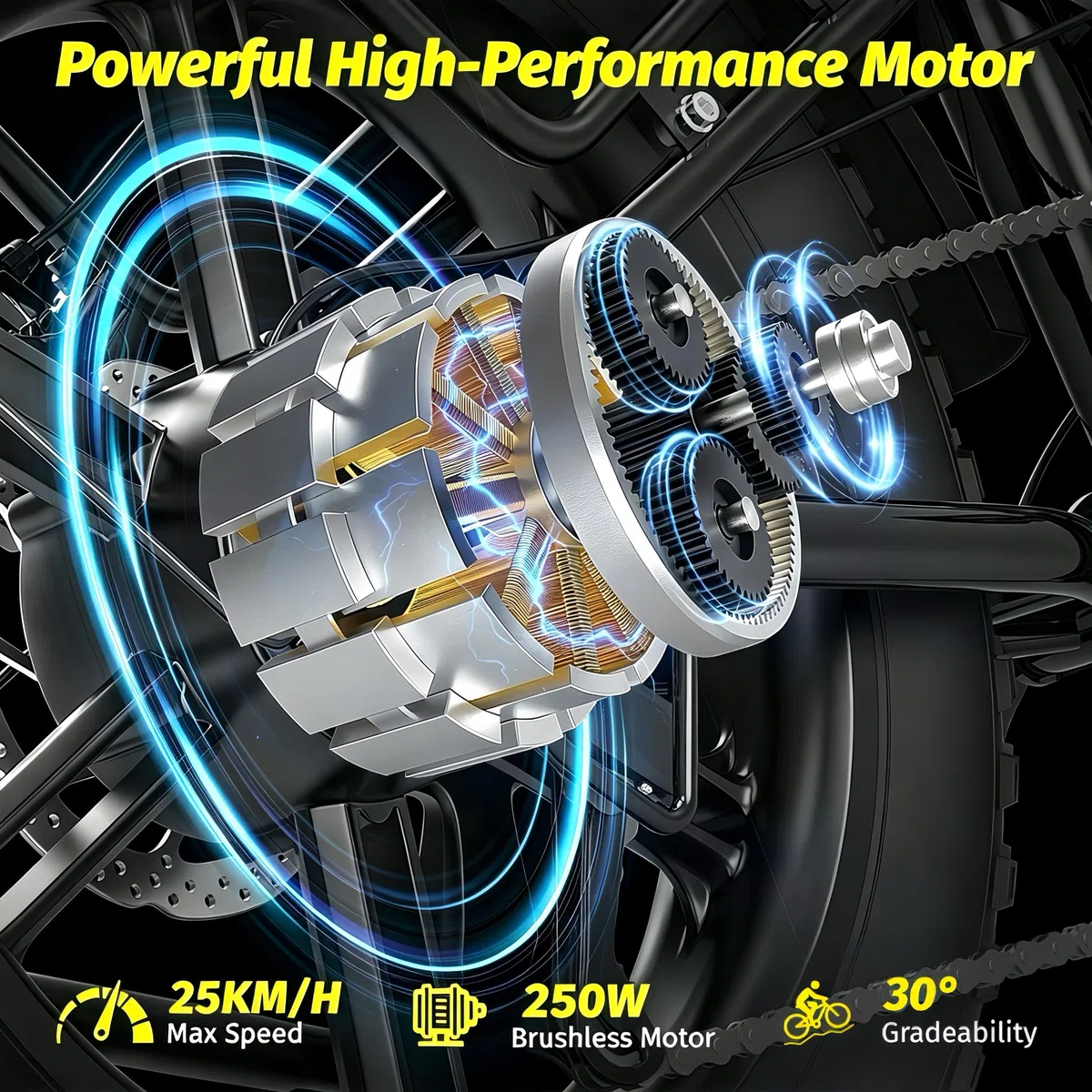 DEEPOWER Bici Elettrica Pieghevole per Adulti, Batteria Estraibile 48V 15.6Ah, Autonomia 110KM, Motore Coppia 85 N·m, Pneumatici Fat 20'' x 4.0, Cambio a 7 Velocità, Sospensione Completa (Blu)