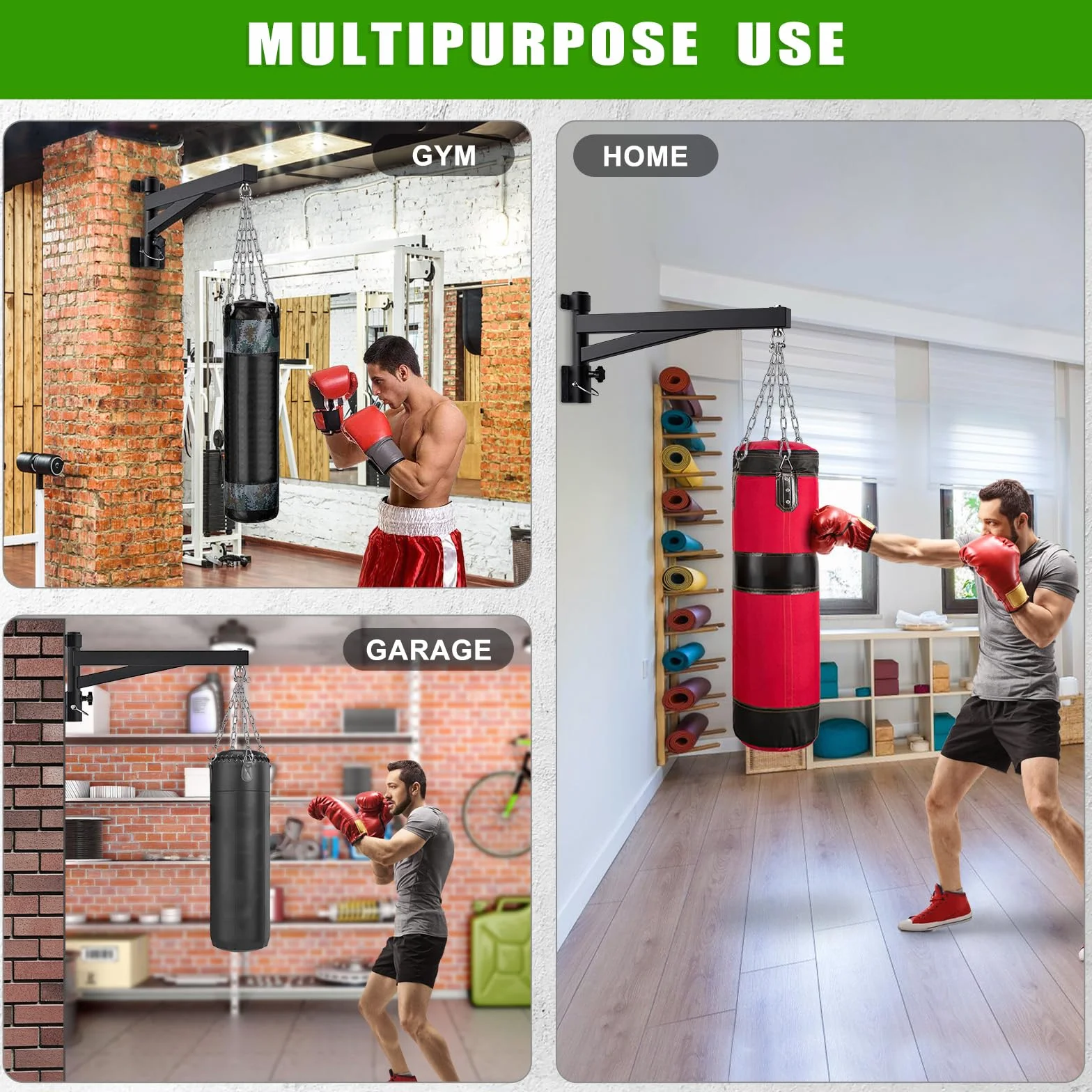Kipika Supporto da parete pesante da 61 cm, capacità 362,9 kg, con staffa girevole a 360° e design pieghevole, staffa per sacco da boxe per boxe, Muay Thai, MMA Speed Bag e allenamento in palestra a