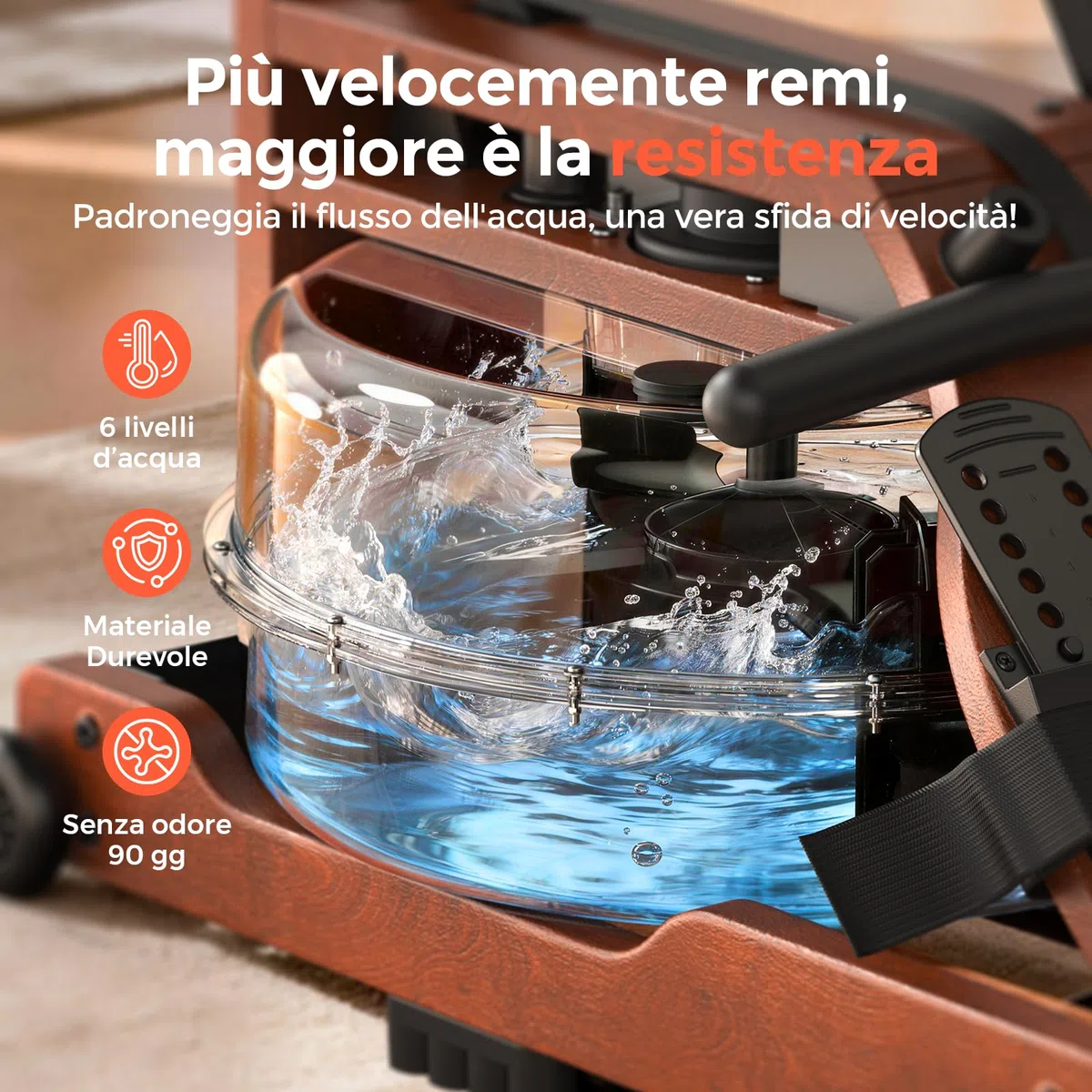 YOSUDA Vogatore pieghevole per casa, grande serbatoio 22L, APP/Bluetooth, design ultra silenzioso, supporto telefono regolabile, 190cm/182kg, pre-assemblato al 98%, vogatore professionale per casa
