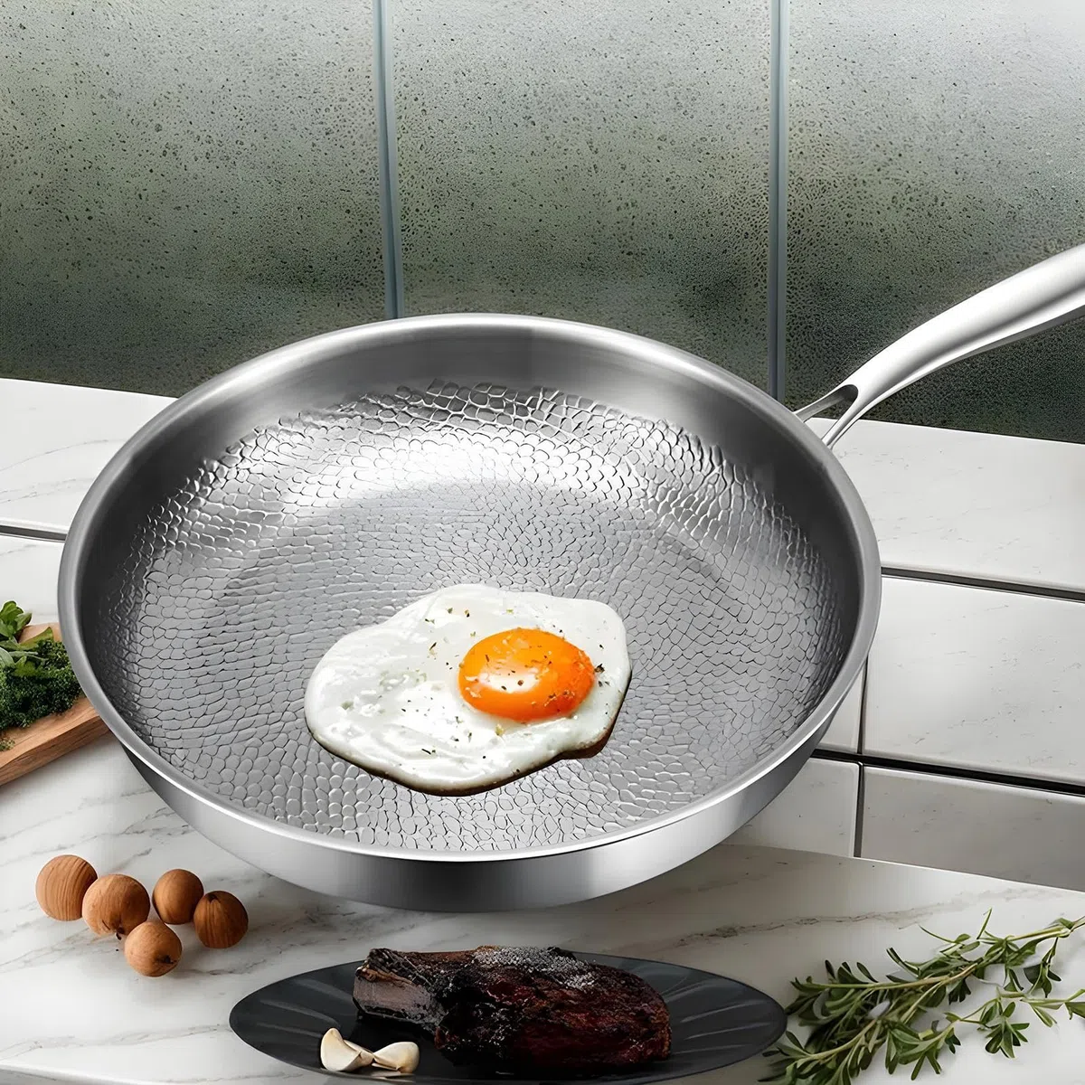 Generico Padelle In Titanio Per Cucina - Padelle e Friggitelli - Padella Antiaderente con Coperchio per Uso Quotidiano Casa Cucina Campeggio Ristorante