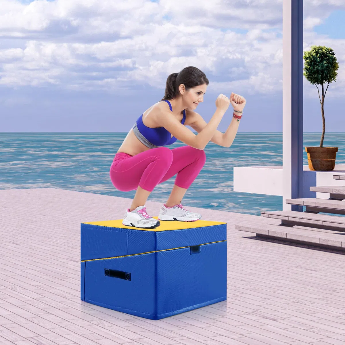 COSTWAY Materassino Ginnastica, Tappetino da Ginnastica Pieghevole con Schiuma EPE e Pelle PVC Antiscivolo e Maniglia, Tappetino da Esercizio a Forma di Cuneo per Casa e Palestra