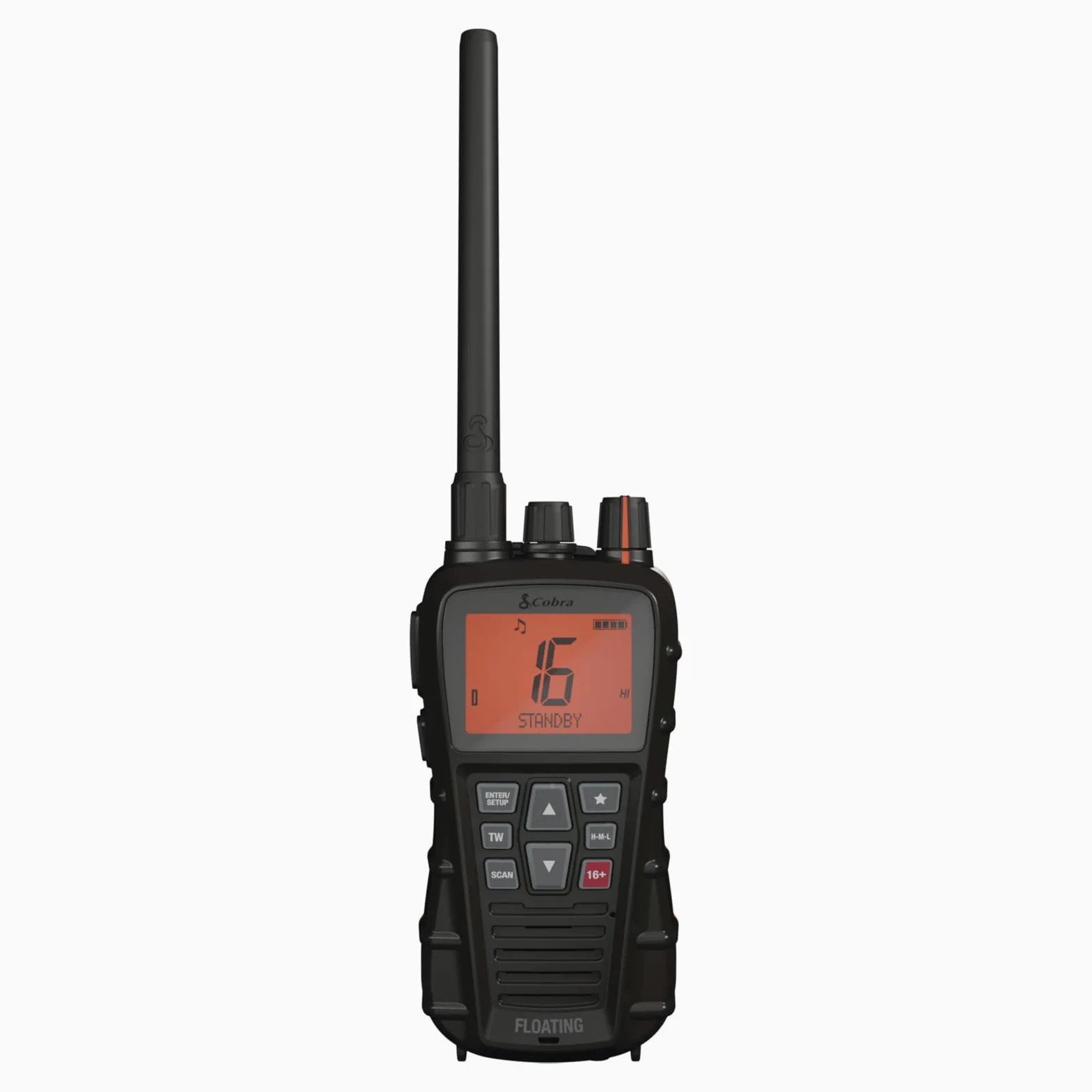 Cobra BlueBound 350 - Radio VHF marina portatile galleggiante da 6 Watt, galleggiante n' Flash, impermeabile IPX7, sommergibile, display LCD giorno/notte, scansione di memoria, Tri-Watch, nero
