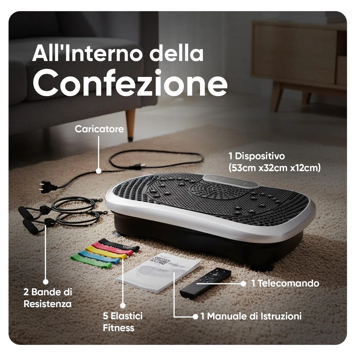 Pedana Vibrante per Allenamento a Casa, Workout e Massaggio, Pedana Fitness Oscillante con 5 Elastici Fitness, 99 Livelli di Intensità e Altoparlante Bluetooth 5.1, Vibration Plate Exercise Machine