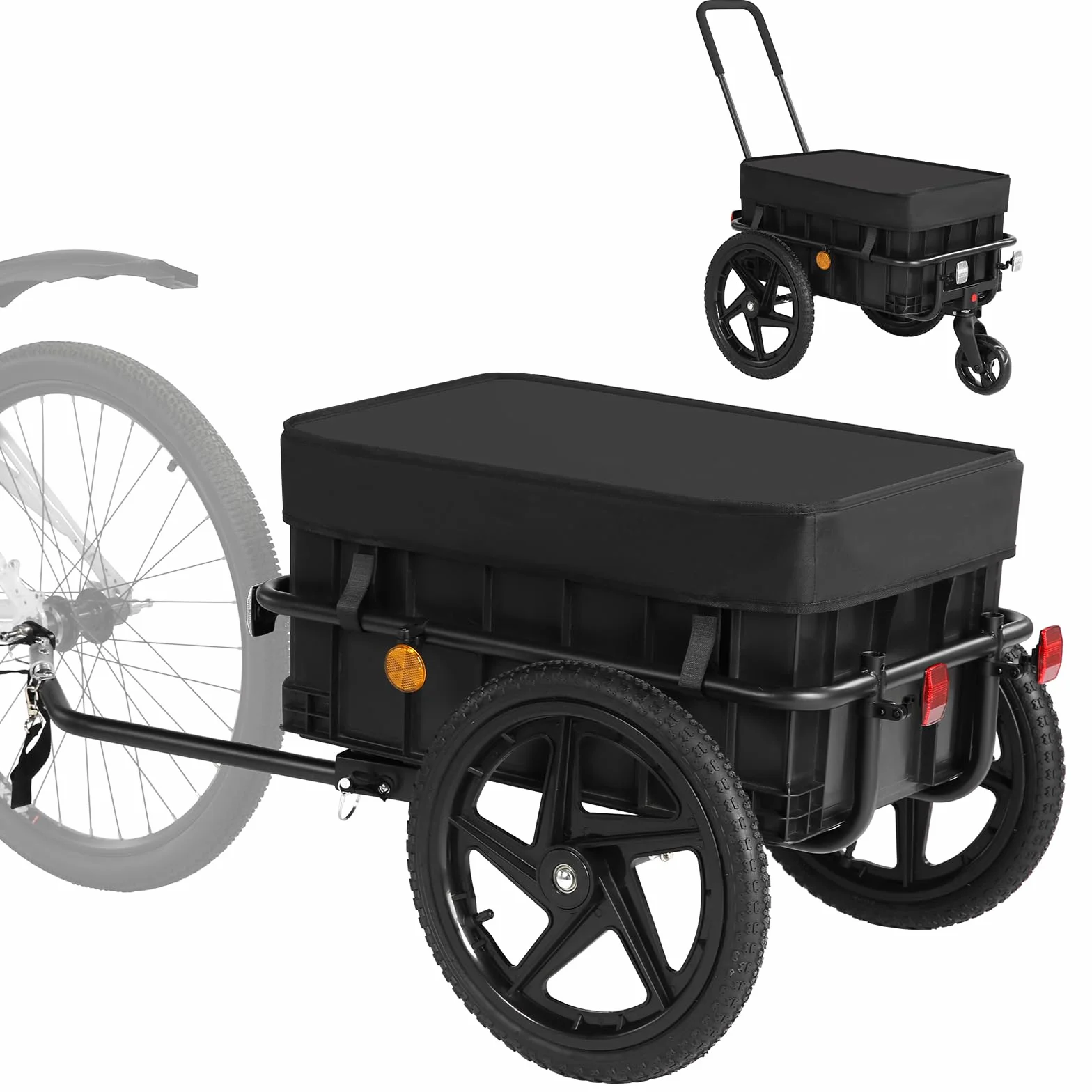 SEPNINE 2 in 1 Rimorchio per biciclette, Rimorchio per carico, Carrello a mano con manico di spinta, Telaio in ferro, Pneumatici da 40 cm, Capacità di carico di 40 kg