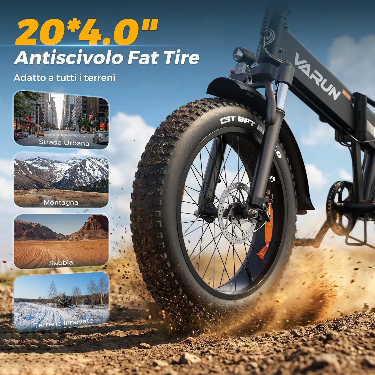 VARUN Bici Elettrica, 20"×4.0" Fat Tire Bicicletta Elettrica Pieghevole con 48V 624 Wh Batteria Rimovibile, Autonomia Fino A 120KM, Bici Elettrica Uomo Donna con 7 Velocità, Ebike per All-Terrain