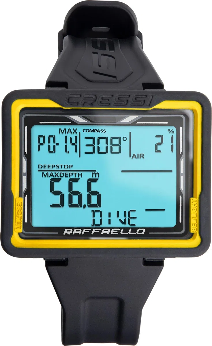 CRESSI Raffaello - Computer Subacqueo Unisex con Ampio Schermo Rettangolare ad Alto Contrasto per la Massima Leggibilità dei Dati Possibile, Taglia Unica