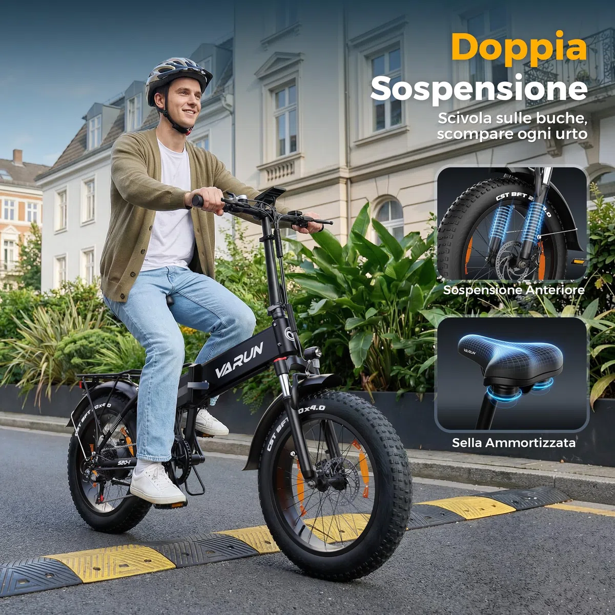 VARUN Bici Elettrica, 20"×4.0" Fat Tire Bicicletta Elettrica Pieghevole con 48V 624 Wh Batteria Rimovibile, Autonomia Fino A 120KM, Bici Elettrica Uomo Donna con 7 Velocità, Ebike per All-Terrain