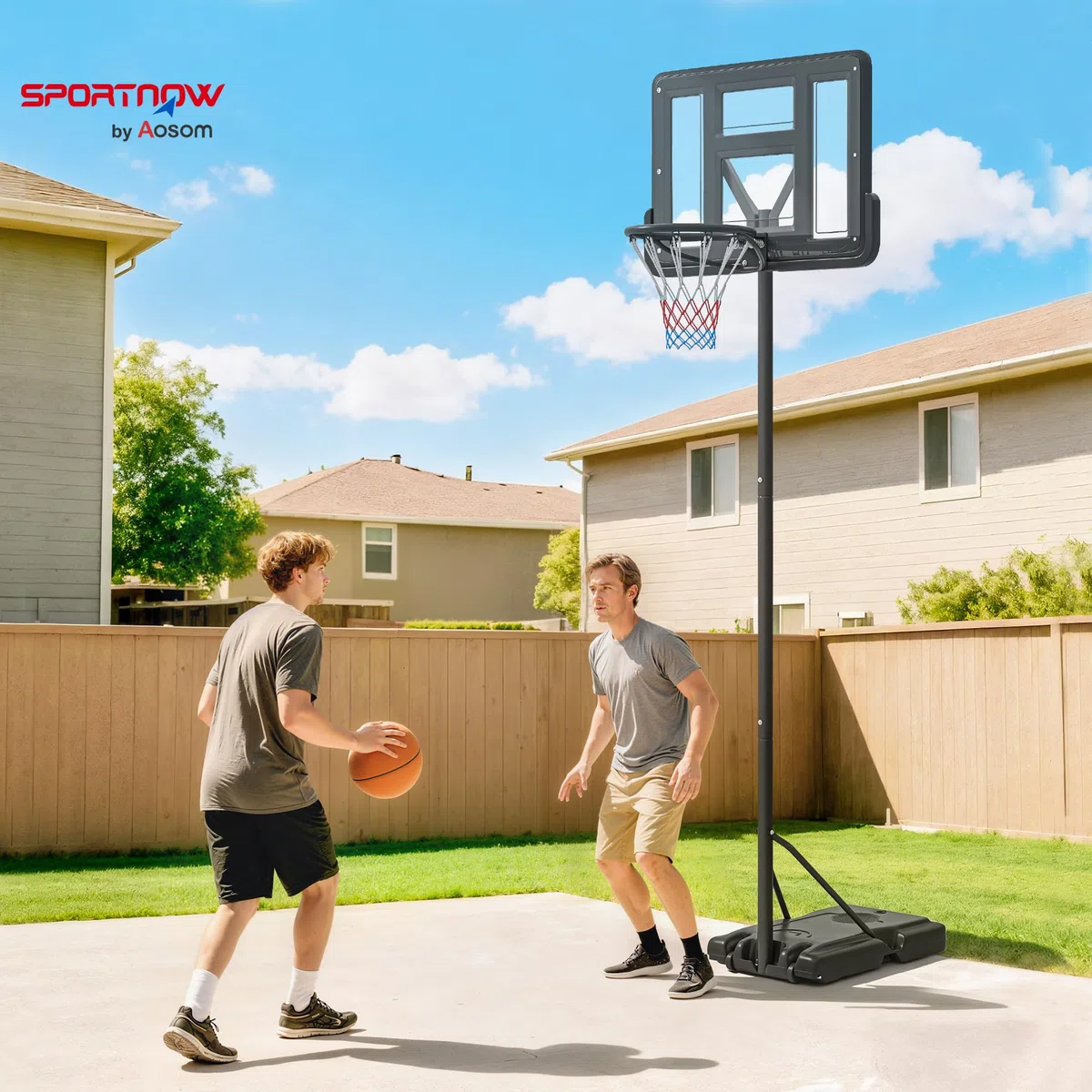 SPORTNOW Canestro Basket ad Altezza Regolabile per Giardino e Piscina con Base Riempibile e Spazio per Palla, in Acciaio, Plastica e HDPE, 110x75x195-370 cm, Nero