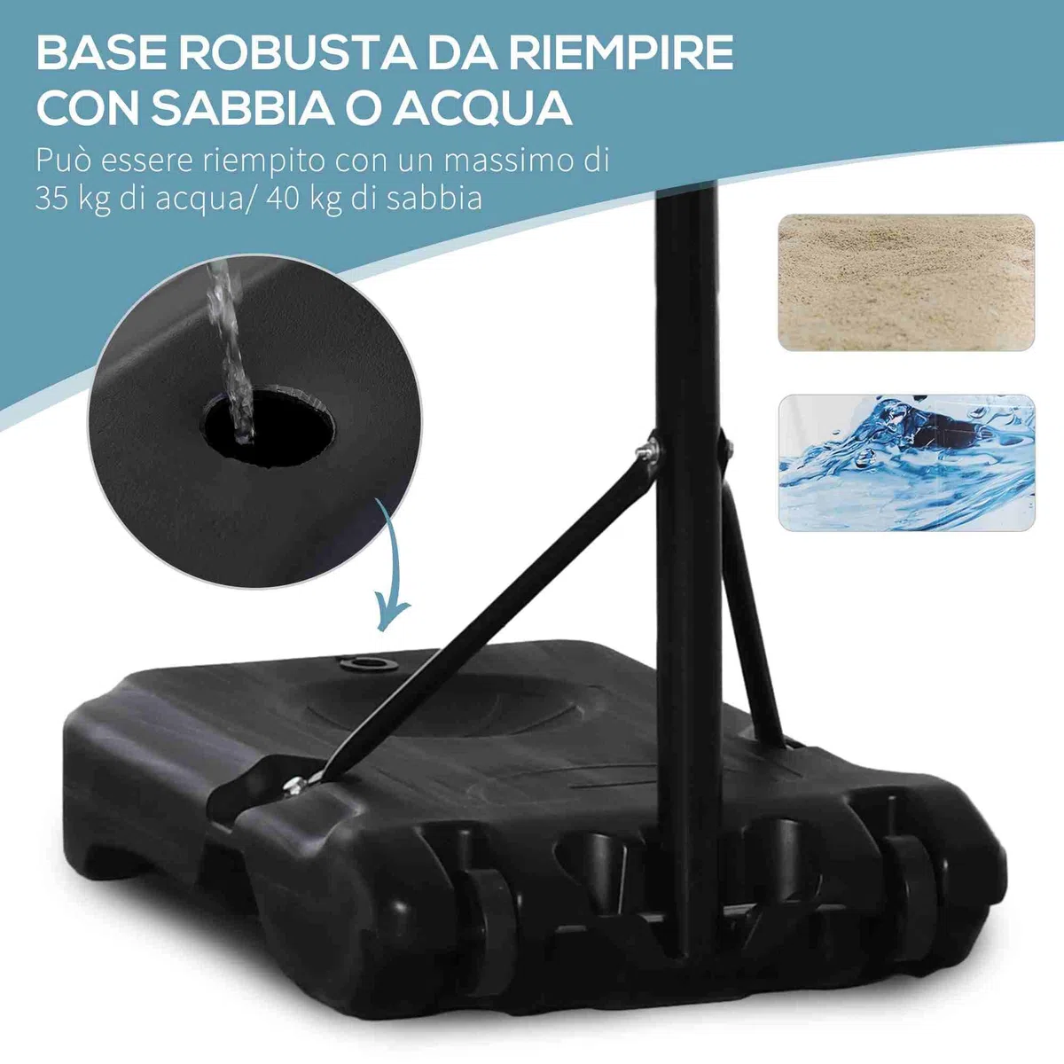 HOMCOM Canestro Basket ad Altezza Regolabile con Base Riempibile e 2 Ruote, Canestro da Basket in Acciaio, PE e HDPE, 70x45x258-314cm, Rosso