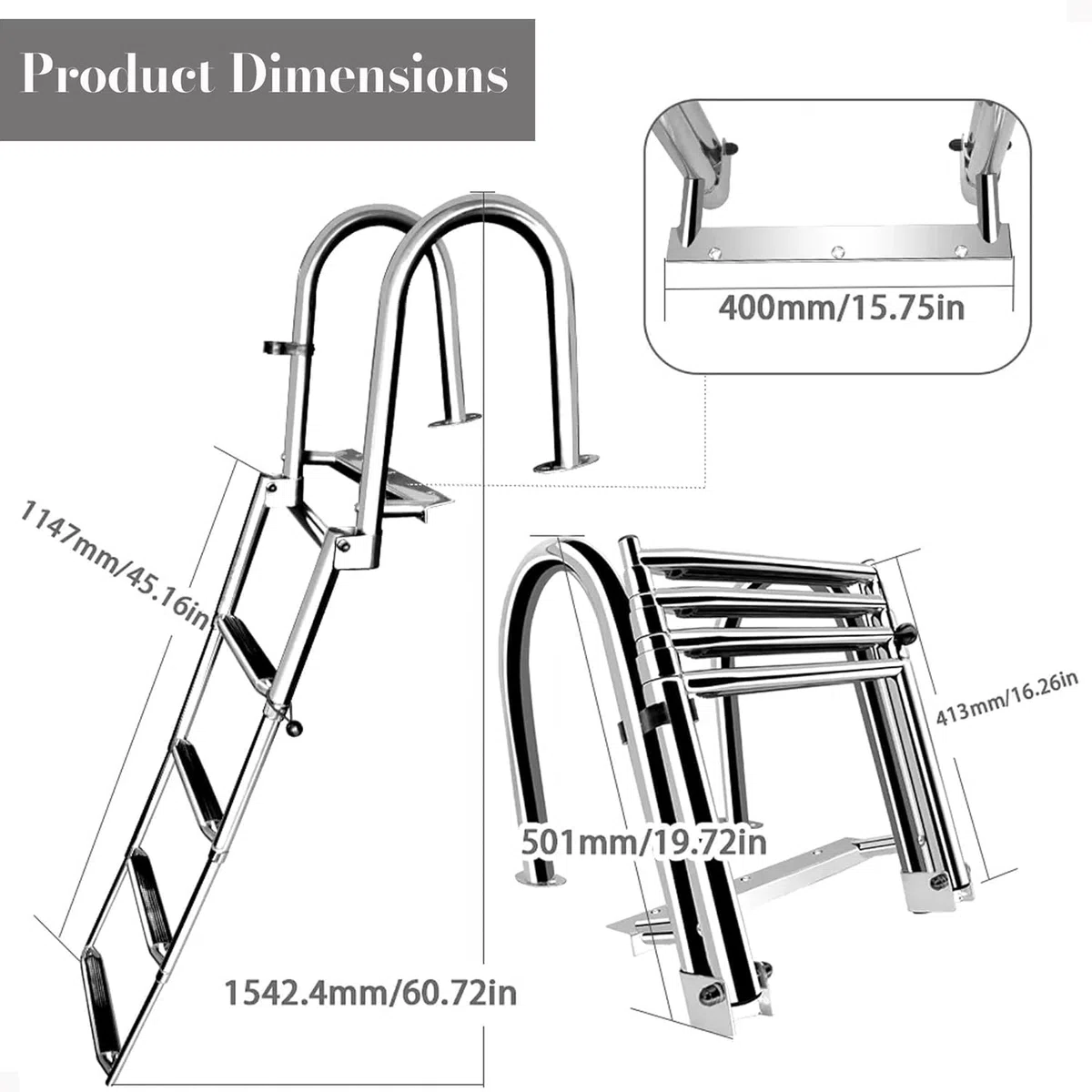 Scaletta Bagno Scaletta Piscina Barca Pieghevole, Acciaio Inox Ponte Yacht con Gradini Antiscivolo, Corrimano E Ampio Pedale Scala 4 Carico 150Kg