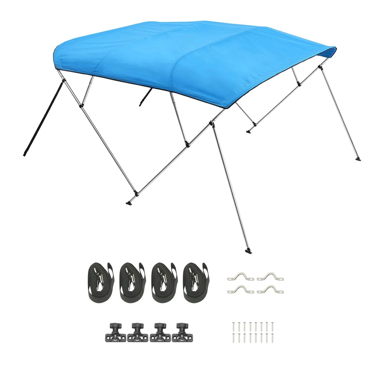VEVOR Tendalino per Barca a 4 Archi in Poliestere 600D con Telaio in Lega di Alluminio, Tendalino Parasole Impermeabile per Barca con Borsa Portaoggetti, Larghezza 201 a 213 cm Blu Pacifico