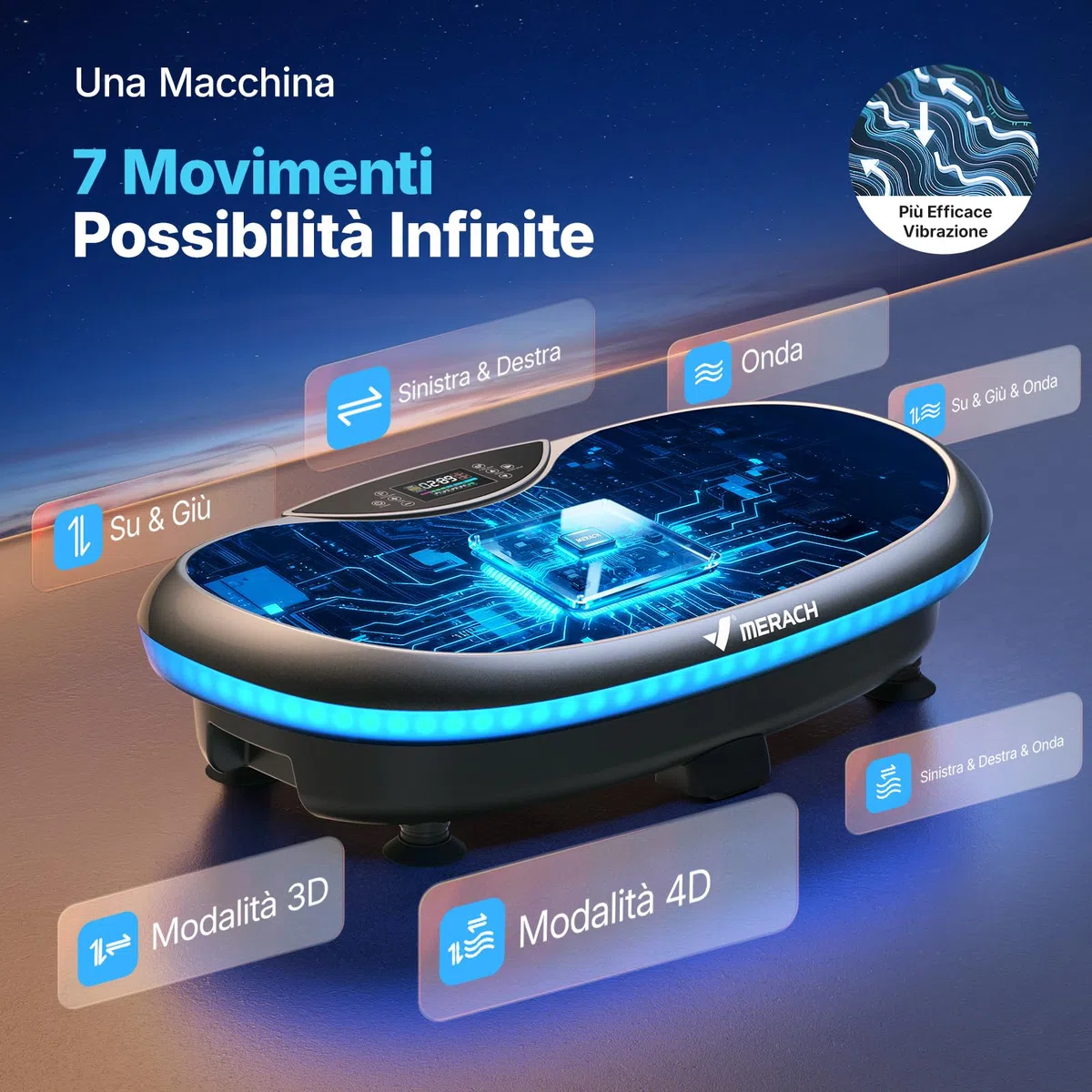 MERACH 4D Pedana Vibrante Con 7 Modalità Di Vibrazione, 120 Livelli Di Velocità, 5 Programmi Intelligenti, Altoparlante Bluetooth Integrato E Luce Ambientale