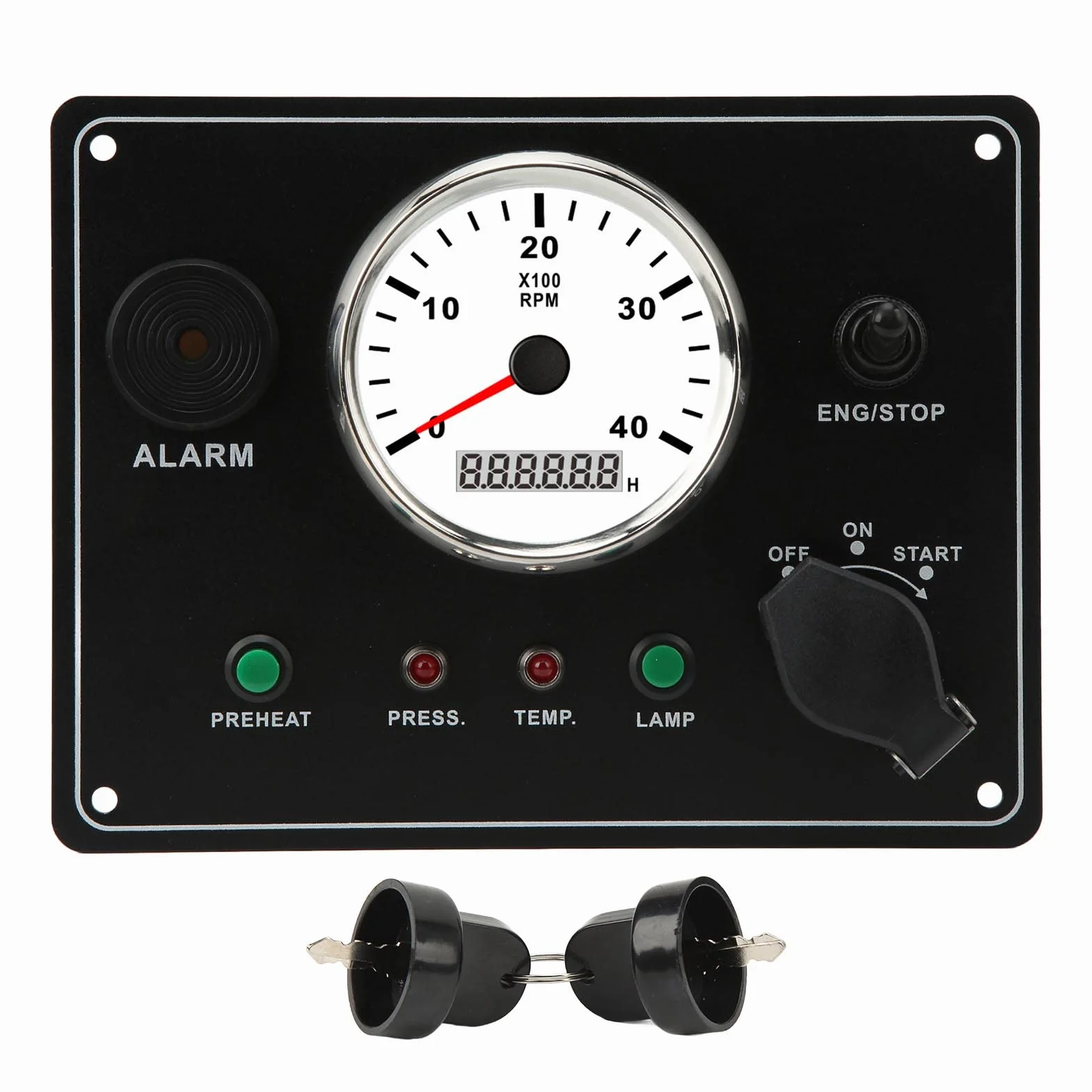 Pannello Strumenti per Barche, Quadro Strumenti per Barche con Tachimetro Multifunzione Motori 4000 RPM Arresto Avvio ON OFF Allarme Temperatura Acqua IP67 Impermeabile (24V)