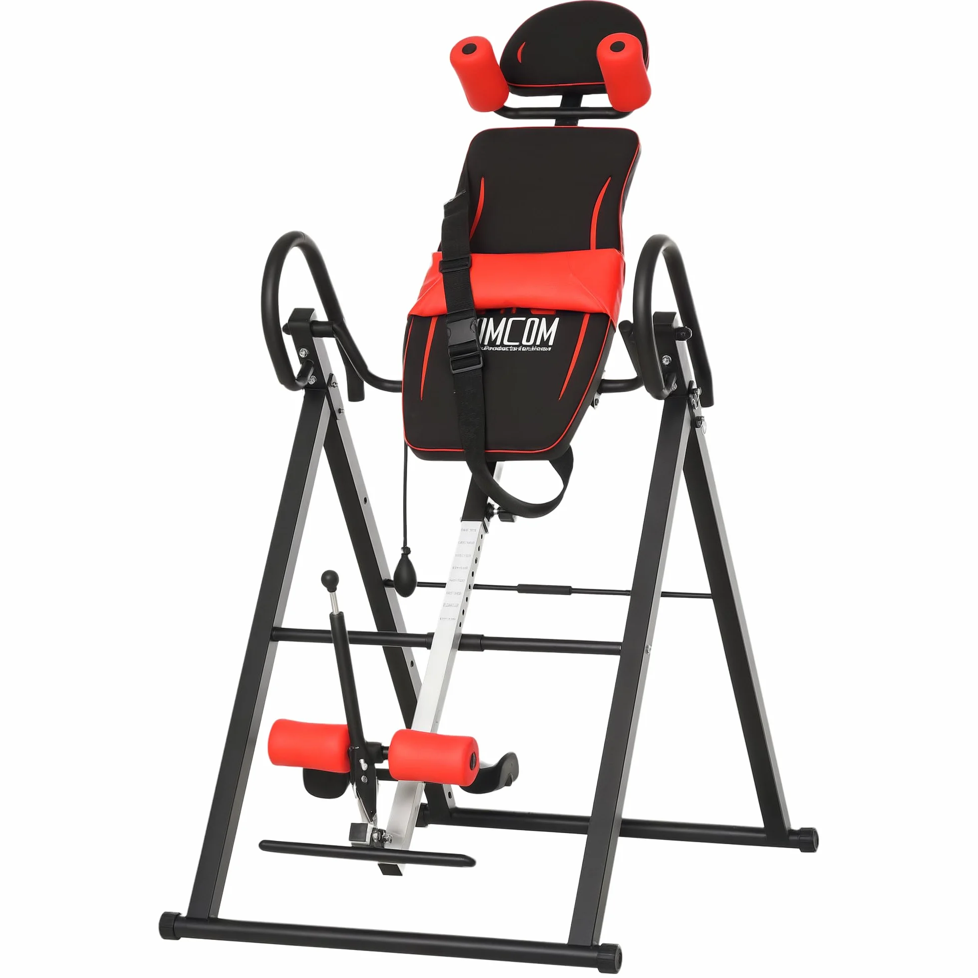 HOMCOM Panca a Inversione con Angolazione e Altezza Regolabile e Poggiatesta, Panca Inversa in Acciaio e Plastica, 79x114x153 cm, Rosso e Nero