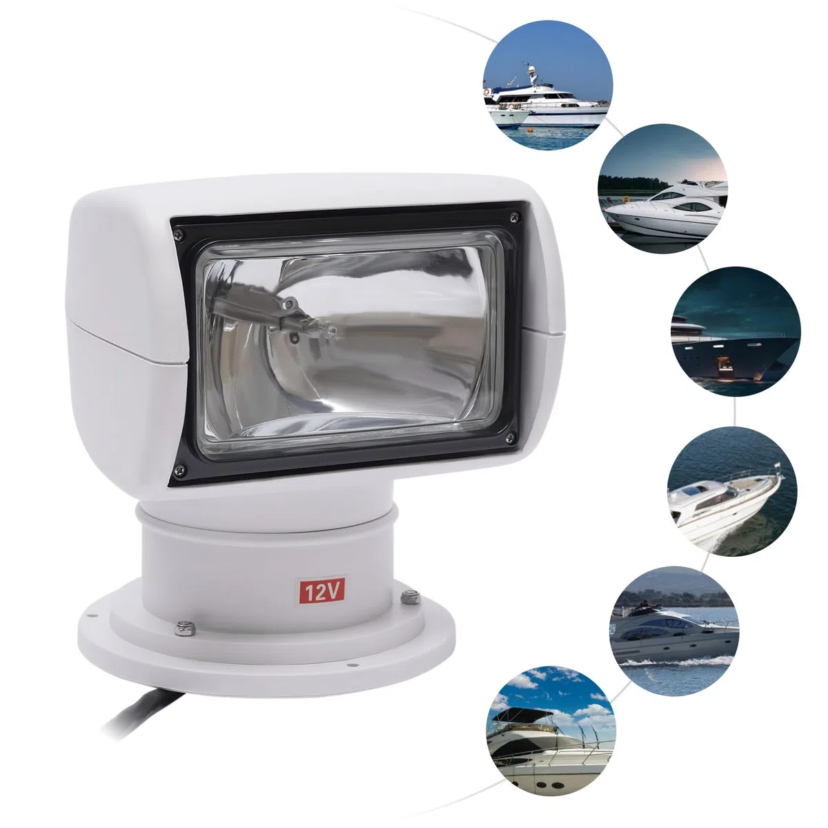 Faro per barca, girevole a 360 gradi, luce marina, 12 V, impermeabile, 100 W, barca da pescatore, barca, faro marino, telecomando, xeno, luce di ricerca per guardia costiera yacht