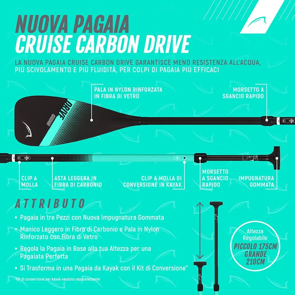 Bluefin Pagaia in Carbonio per Paddleboard | Pala in Nylon e Fibra di Vetro | Asta in Fibra di Carbonio | Design Leggero | Doppio Camlock a Sgancio Rapido