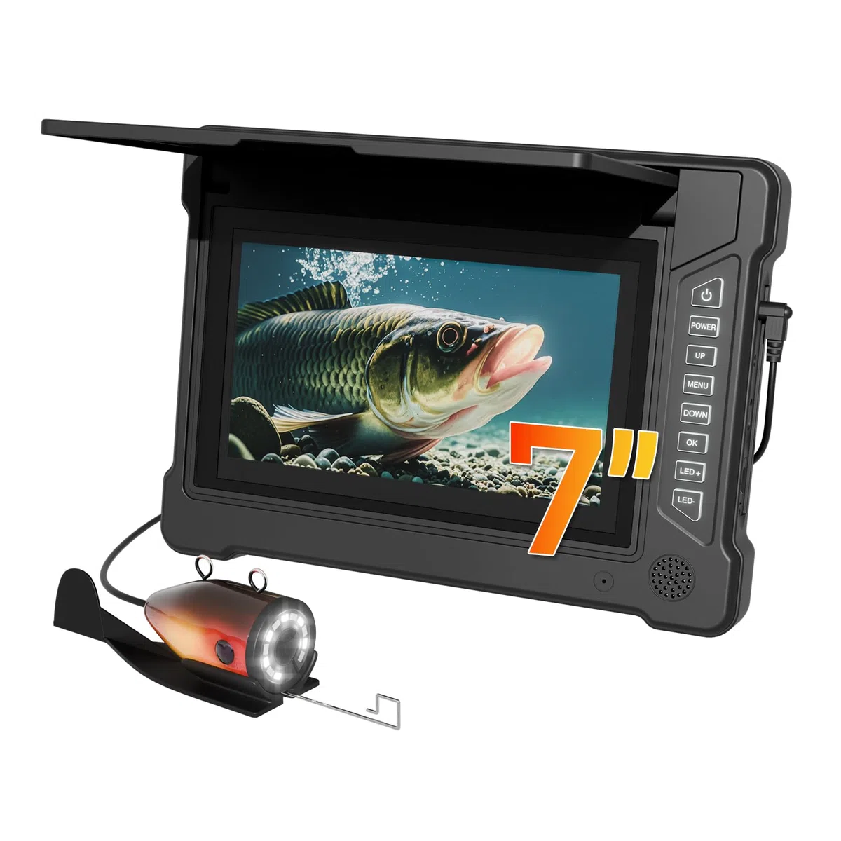 Ecoscandaglio da Pesca Telecamera subacquea 7" Impermeabile IP68 Cercatore Cavo per pesca in Mare, Lago, Fiume e Ghiaccio (15M)