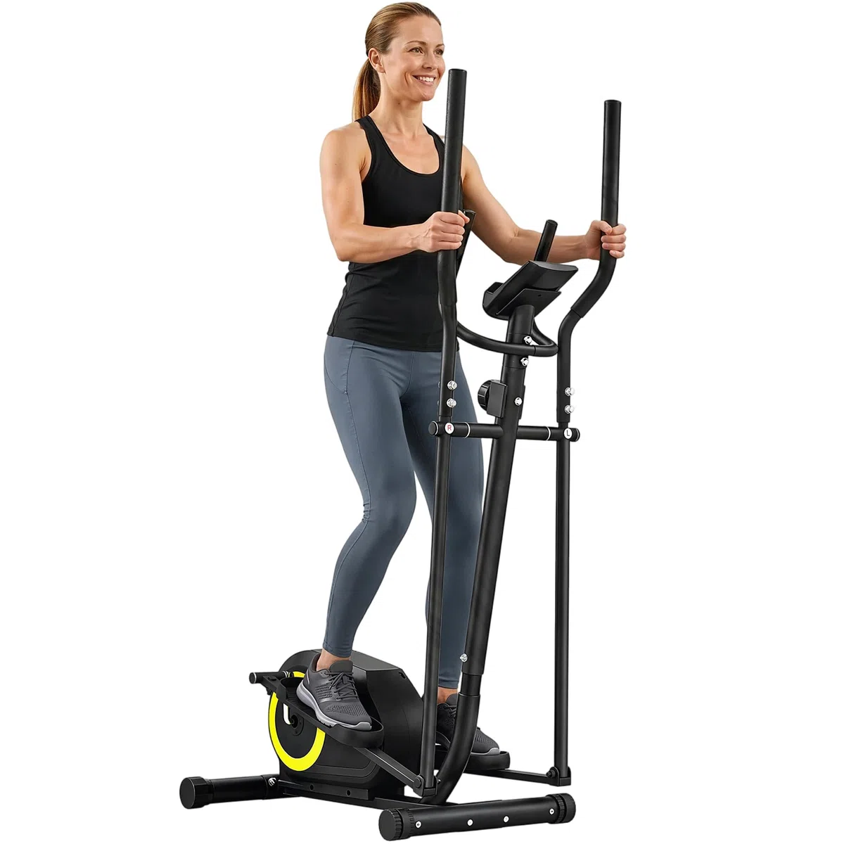 SPORTNOW Ellittica da Casa, Cyclette Ellittica Magnetica Silenziosa con 8 Livelli di Resistenza, App Bluetooth, Sensore di Pulsazioni, Monitor LCD, Pedali Antiscivolo, Portatelefono, Ruote, Max 120kg