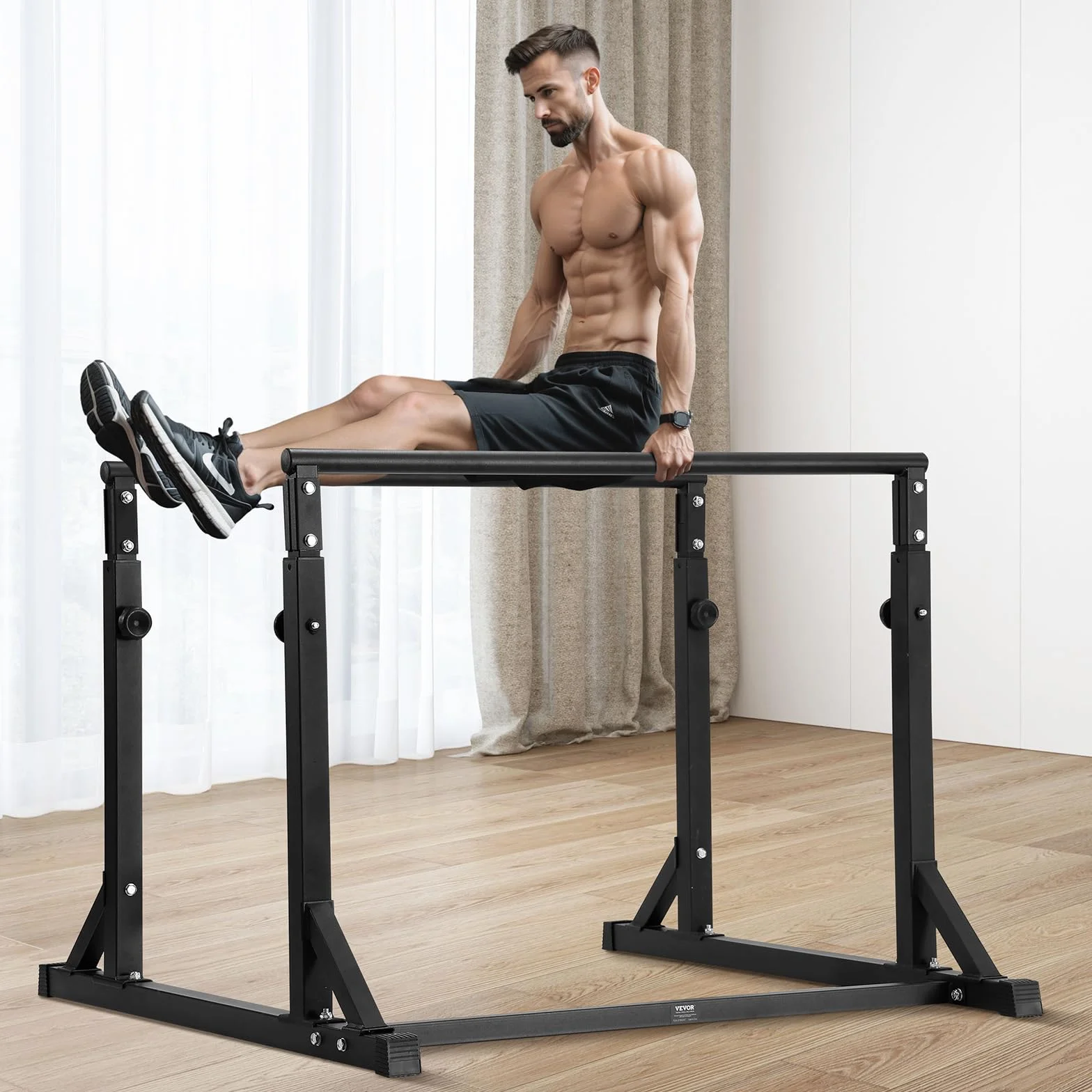 VEVOR Barre per Allenamento Fisico Stazione Altezza Regolabile, capacità di 800 Libre, Stazione per Allenamento Fitness, Stabilizzatore, Parallele per Push Up, Barre Parallele