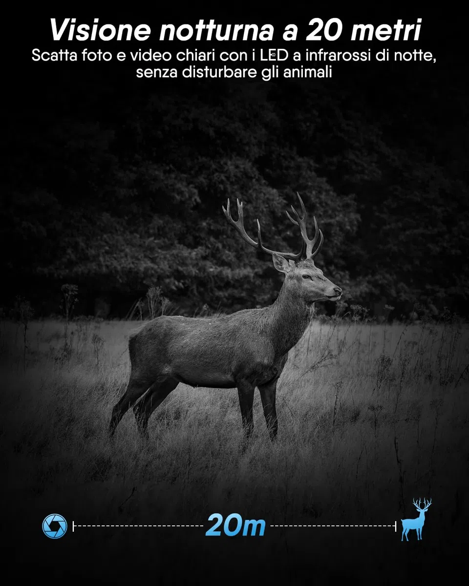 Rollei Fototrappola con Sim 4G, 4K Fototrappola Notturna con App e Sensore di Movimento Telecamera Caccia Notturna Infrarossi con Batteria e Scheda 32GB IP66, Fototrappola-4G-Sim-Wildlife-Camera