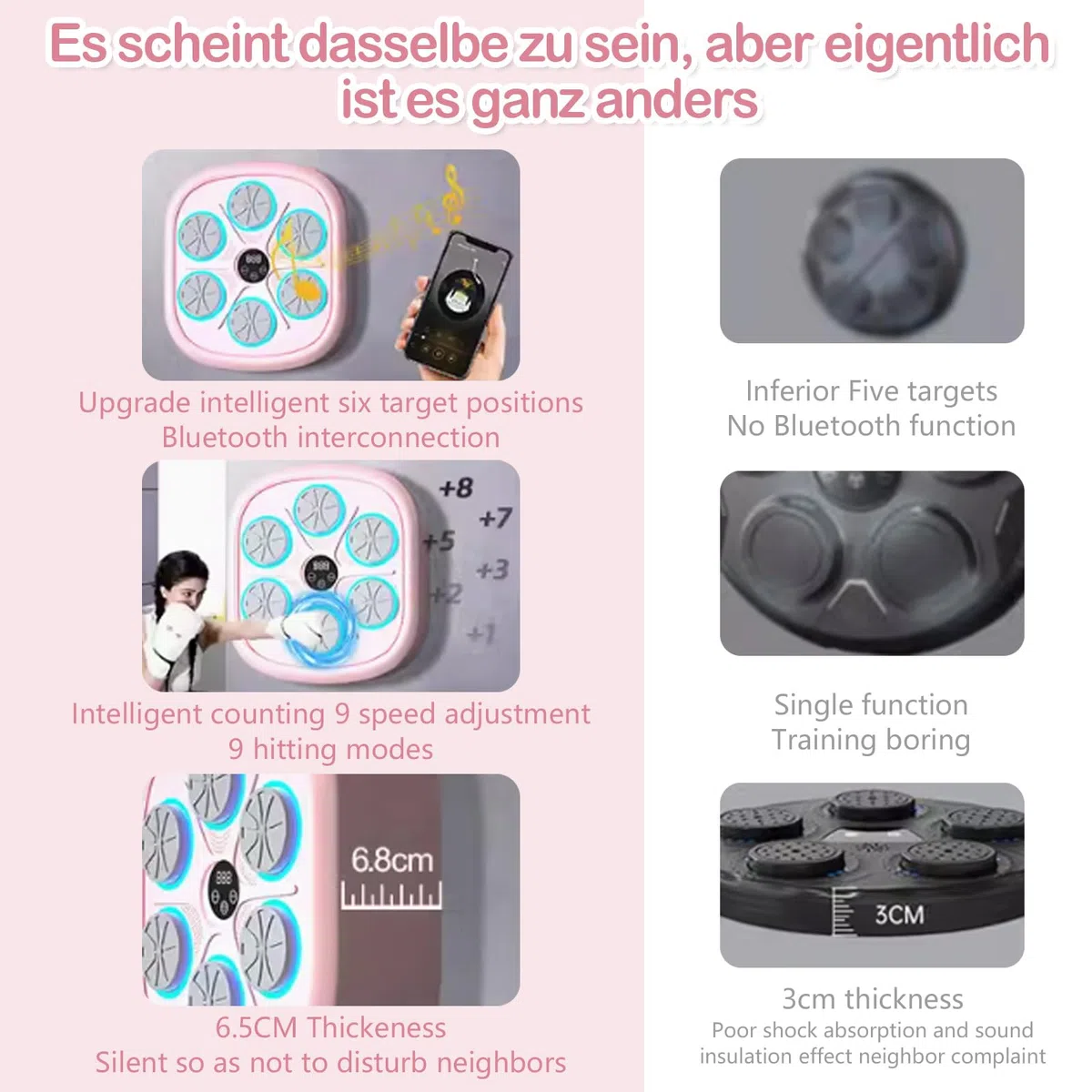 Macchina da pugilato per musica elettronica boxe a LED da parete Boxing Target Smart Boxing Attrezzature per adulti e bambini, supporta Bluetooth, 4 modalità di velocità, altezza di montaggio