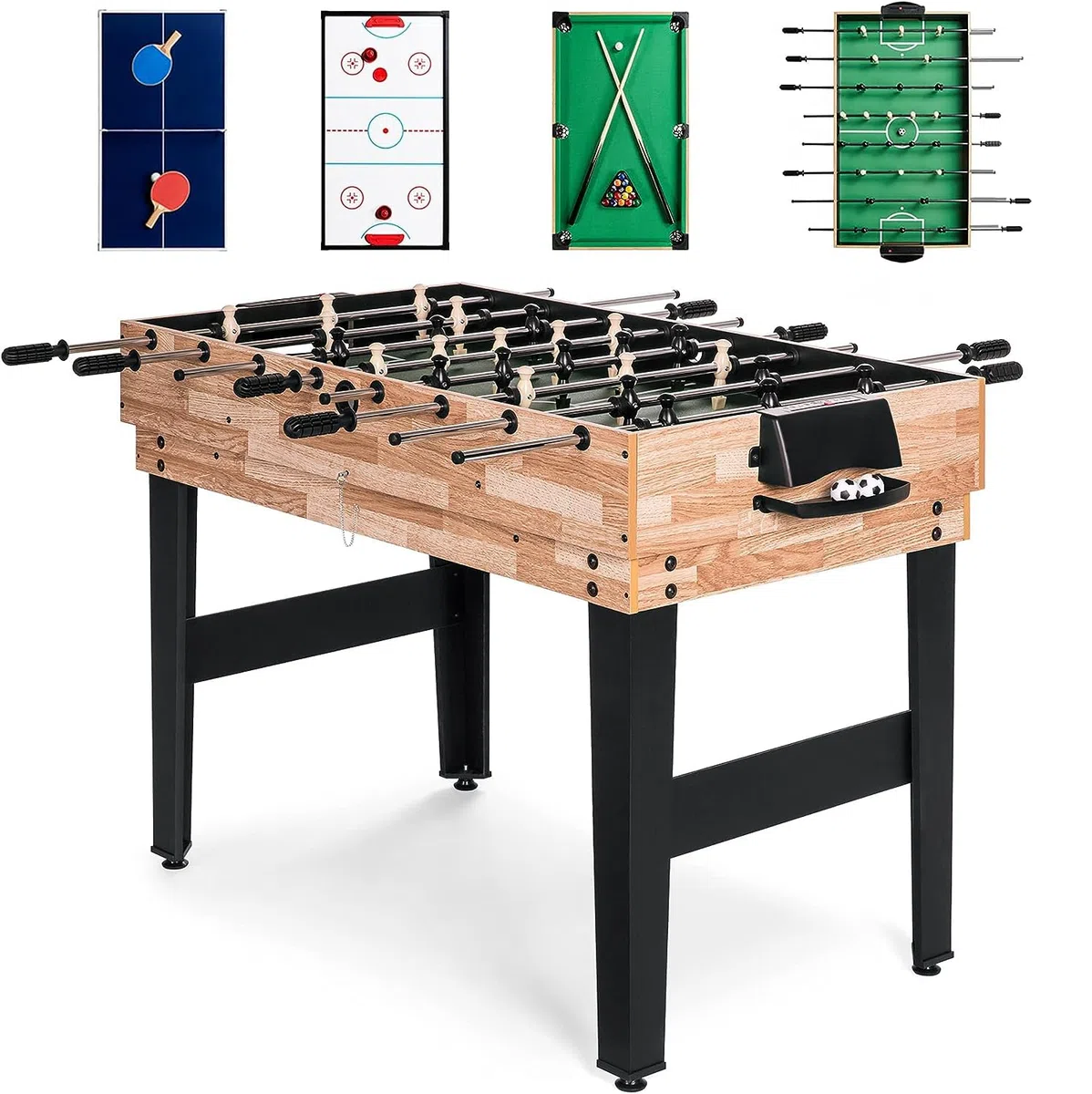 4 in 1 tavolo multi gioco, tavolo da gioco sportivo combinato per bambini tavolo da biliardo,biliardino,tavolo da ping pong,air hockey con tutti gli accessori grande regalo per i bambini