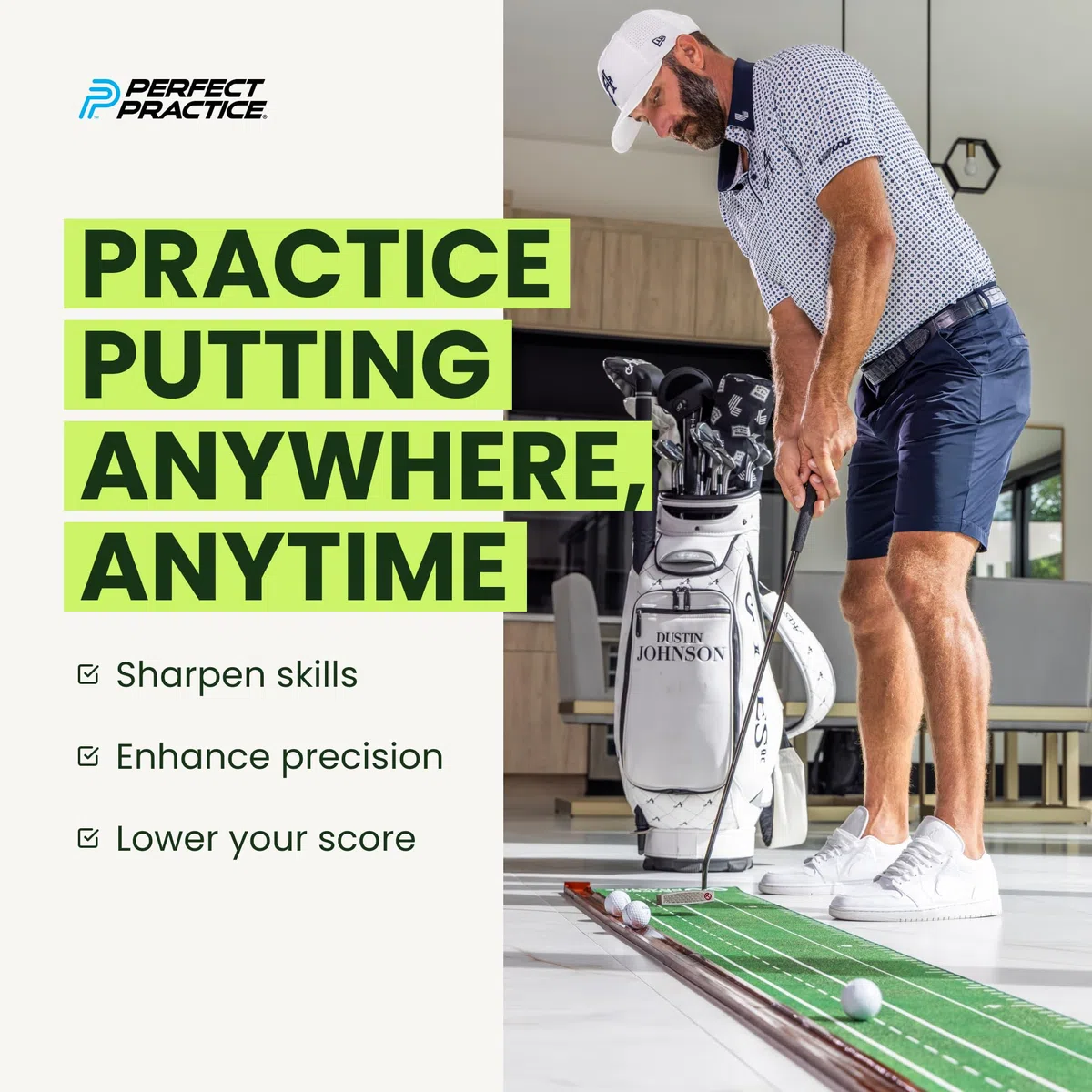 PERFECT PRACTICE Putting Mat - Tappetino da golf per interni con 1/2 buco per allenamento a casa o in ufficio, regalo per golfisti, accessori da golf per uomo