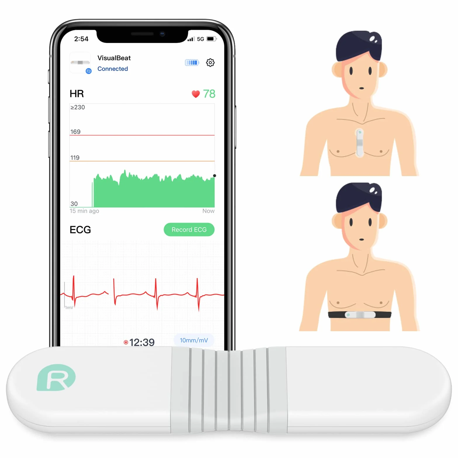 ViATOM Sensore di Frequenza Cardiaca, Cardiofrequenzimetro Cintura Toracica, Bluetooth ANT+, Monitor ECG con Cuscinetti per l'Esercizio Fisico, Indossabile senza Fili, con Allarme a Vibrazione