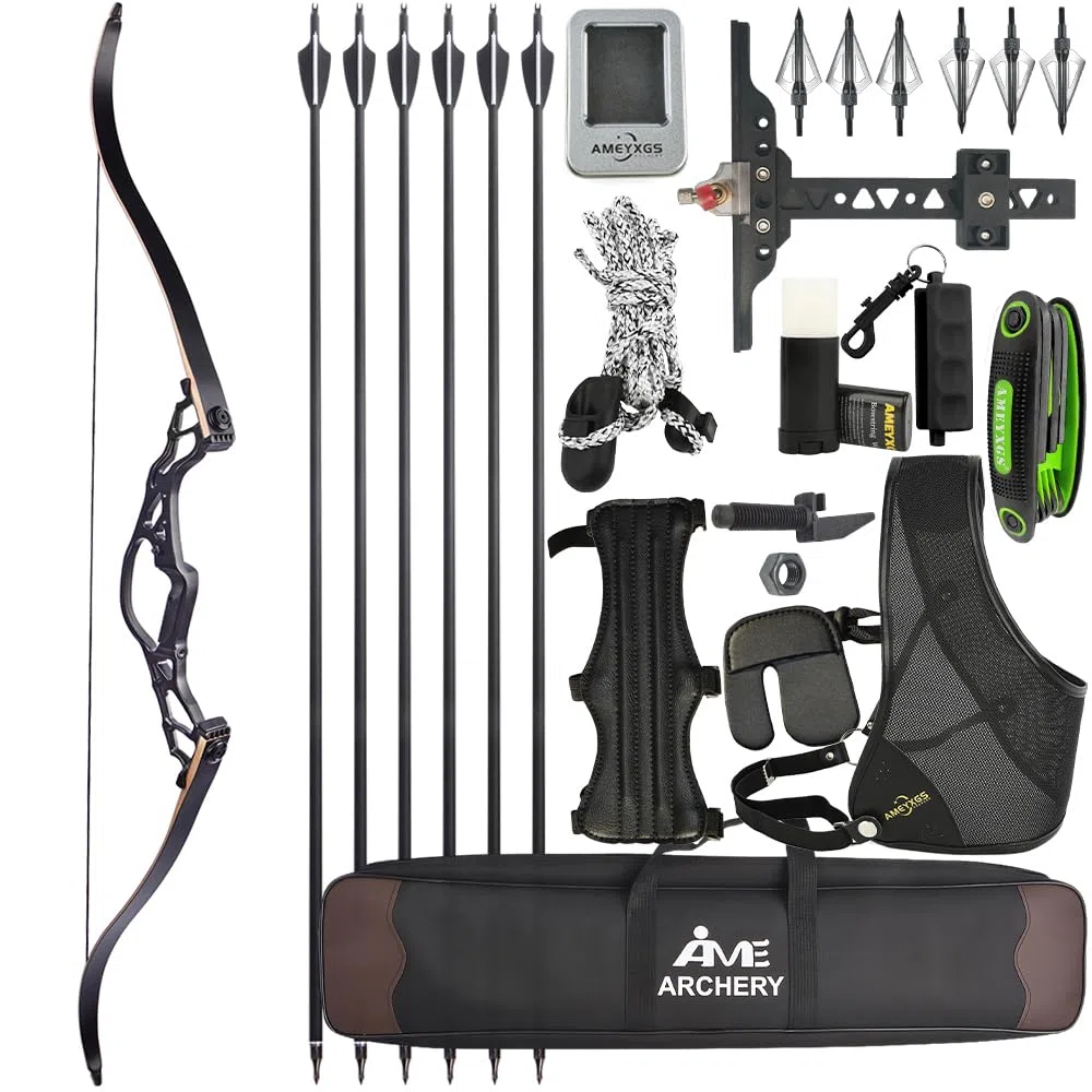 Wolfman Set di Arco Ricurvo da 62 Pollici, Arco Smontabile 30-60 lbs, Manico in Lega Leggera per Adulti e Cacciatori, Ideale per Tiro Competitivo e Caccia