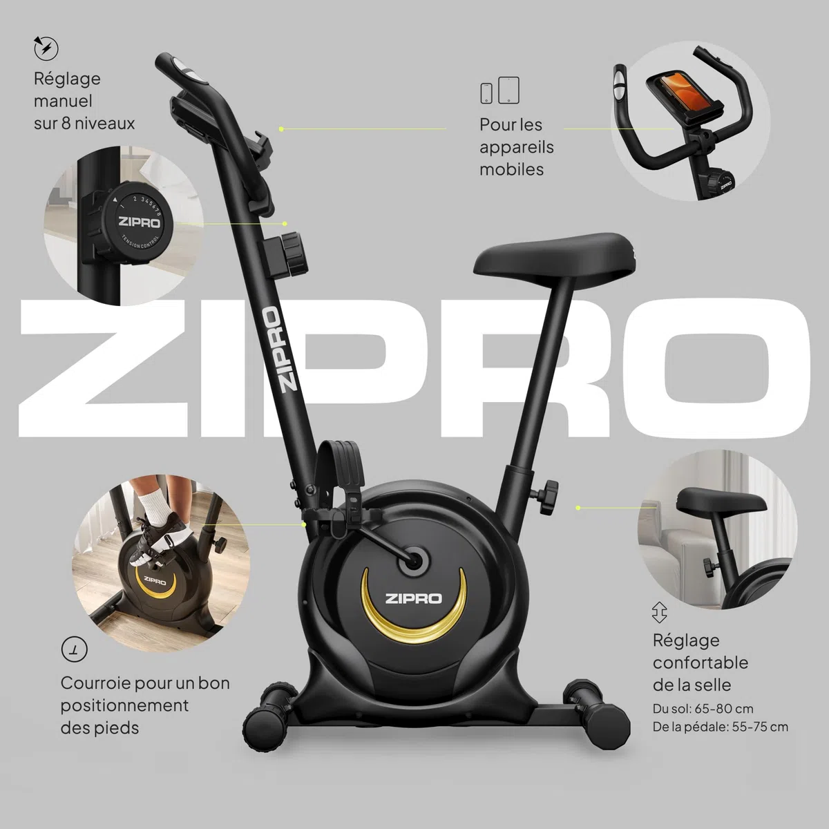 ZIPRO Cyclette da Casa con 8 Livelli di Resistenza Magnetica, Supporto per Smartphone, Schermo LCD, Sella Regolabile, Cyclette per Casa per Più Esercizi, Ciclette Professionale da Camera (One S)