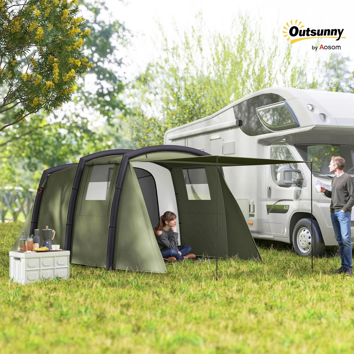 Outsunny Tenda gonfiabile per 3-6 persone - Tenda da campeggio per esterni con pompa ad aria UV50+ Tenda familiare antivento per 3 stagioni