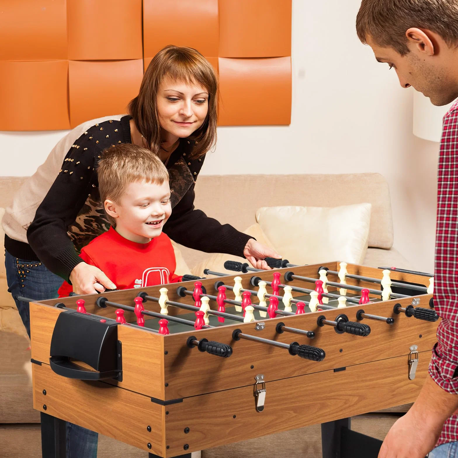 COSTWAY 3 in 1 Tavolo da Gioco Multifunzionale, Tavolo da Biliardino con Calcetto Biliardo Hockey Scorrevole, Maniglia in Gomma, Struttura Stabile, per Casa Sala Giochi, 122x58x83 cm