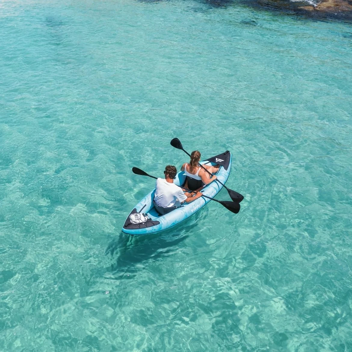 VirtuFit Kayak 335 Gonfiabile - 2 + 1 Persone + Opzione 3° Sedile - Include 2 pagaie, pompa a mano, borsa per il trasporto e 2 pinne, per mare, fiume e lago, costruzione stabile, 335 cm, turchese